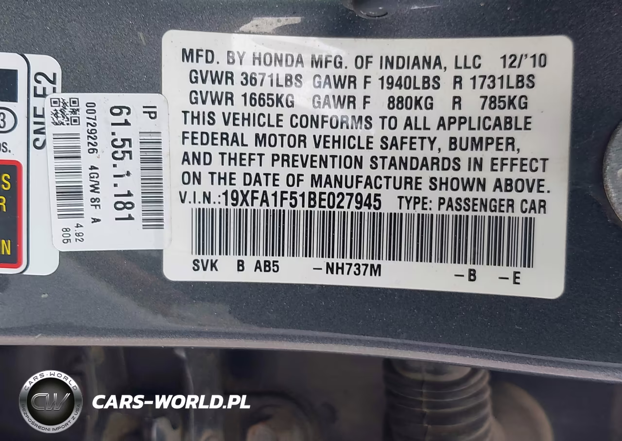 2011 Honda Civic Lx VIN:19XFA1F51BE027945 - 9
