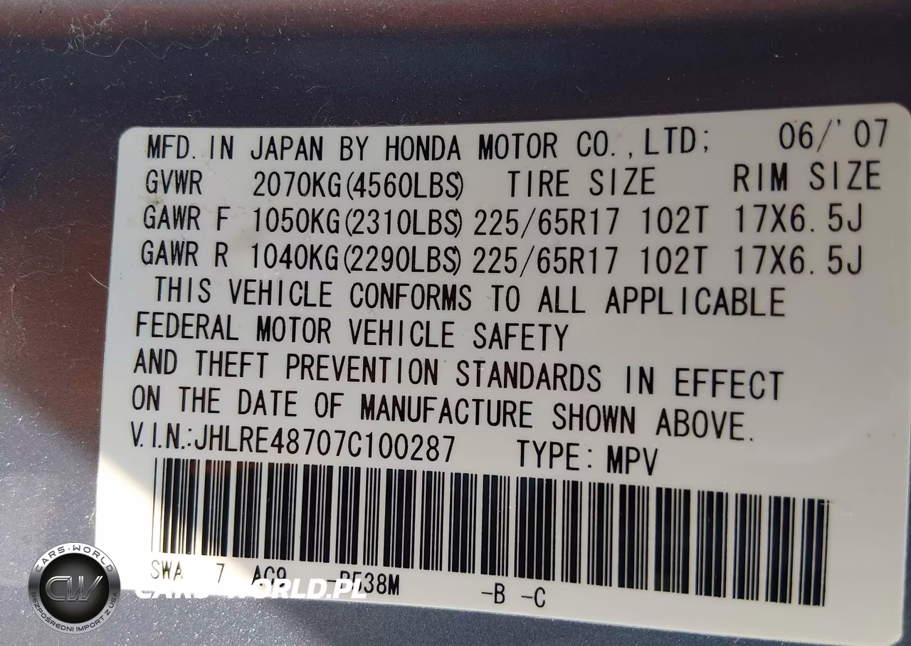 2007 Honda Cr-V Ex-L VIN:JHLRE48707C100287 - 9