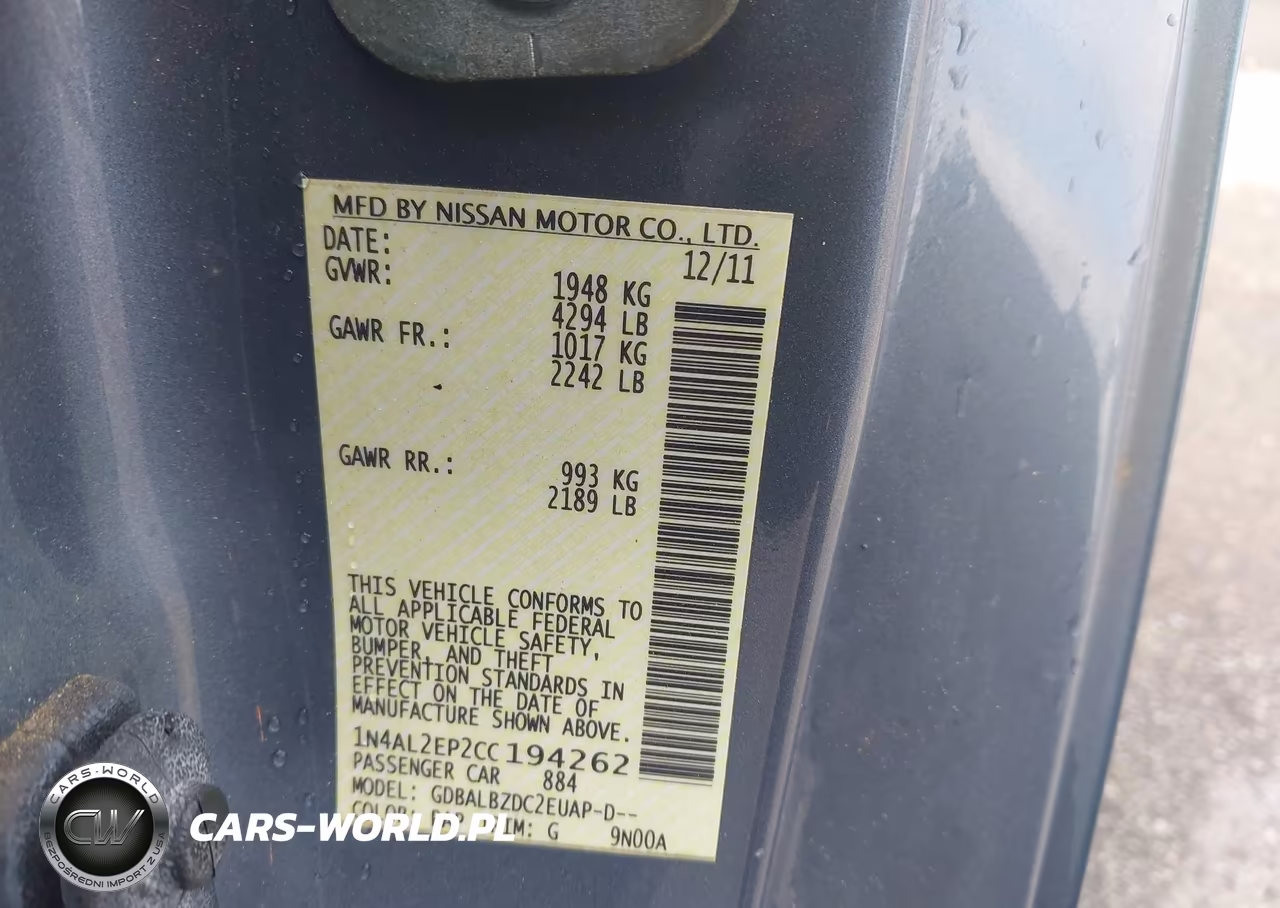 2012 Nissan Altima 2.5 S VIN:1N4AL2EP2CC194262 - 9