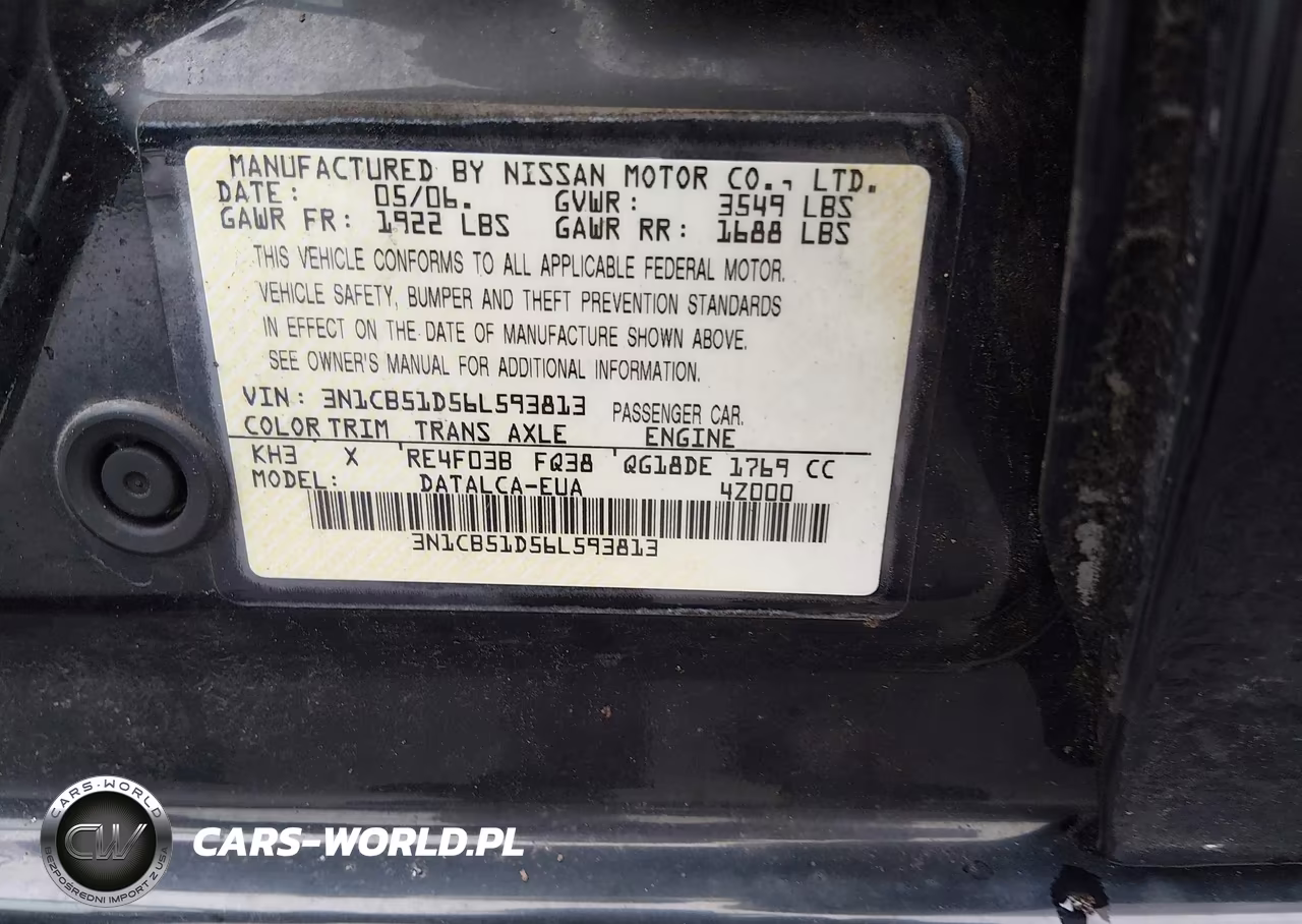 2006 Nissan Sentra 1.8 VIN:3N1CB51D56L593813 - 9