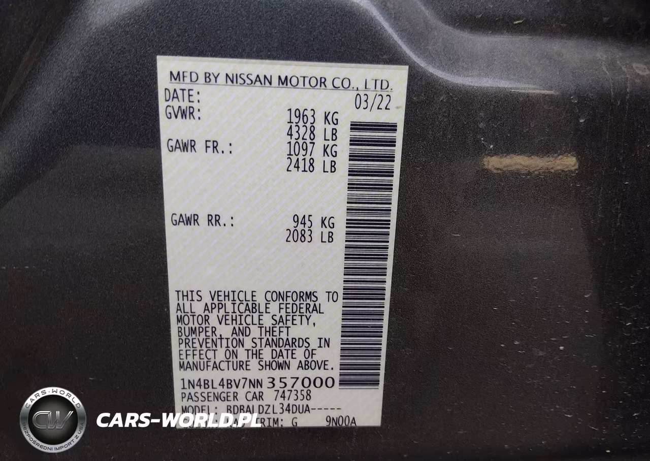 2022 Nissan Altima S Fwd VIN:1N4BL4BV7NN357000 - 9