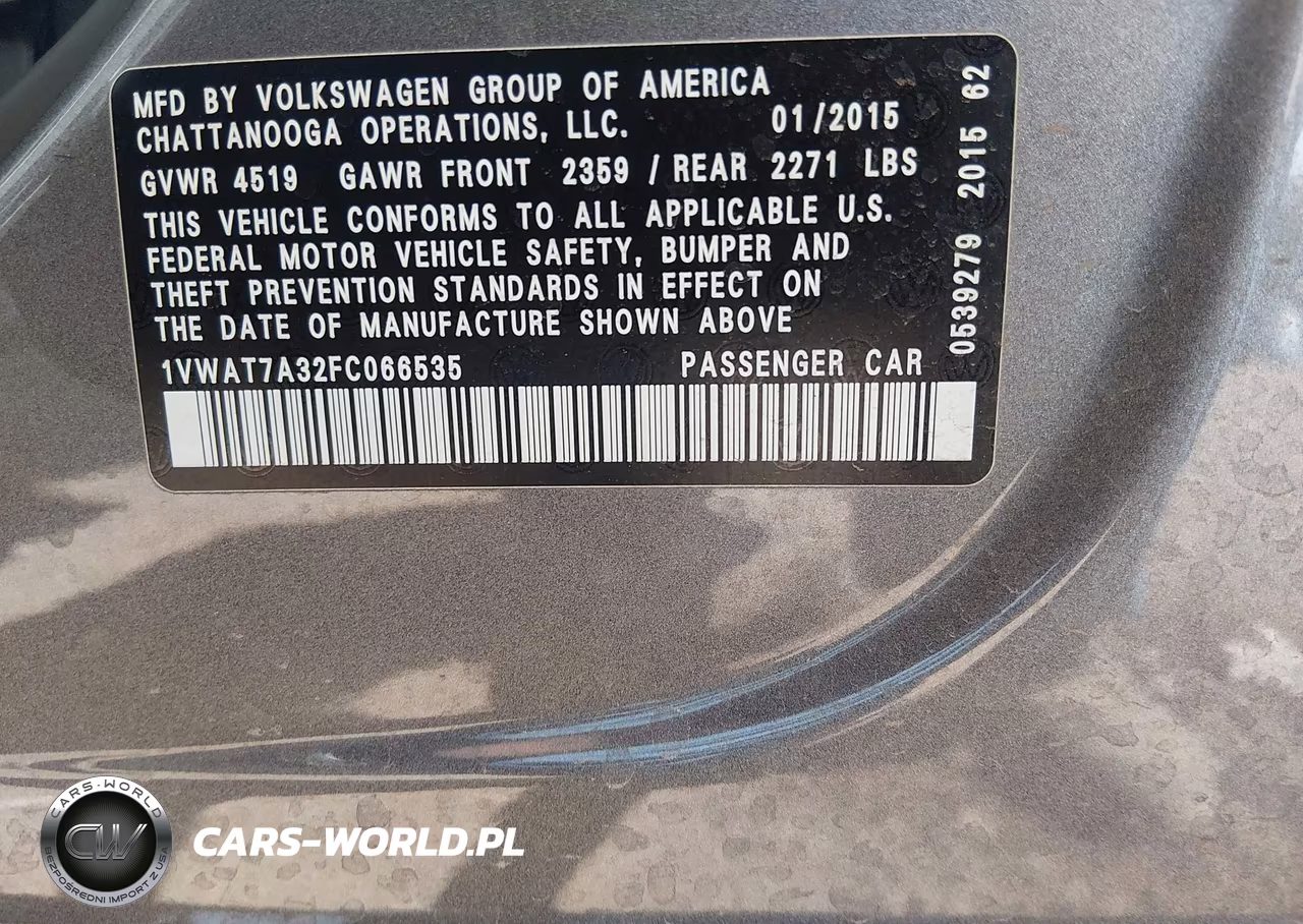 2015 Volkswagen Passat 1.8T S VIN:1VWAT7A32FC066535 - 9