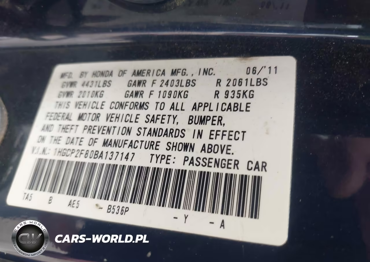 2011 Honda Accord 2.4 Ex-L VIN:1HGCP2F80BA137147 - 9