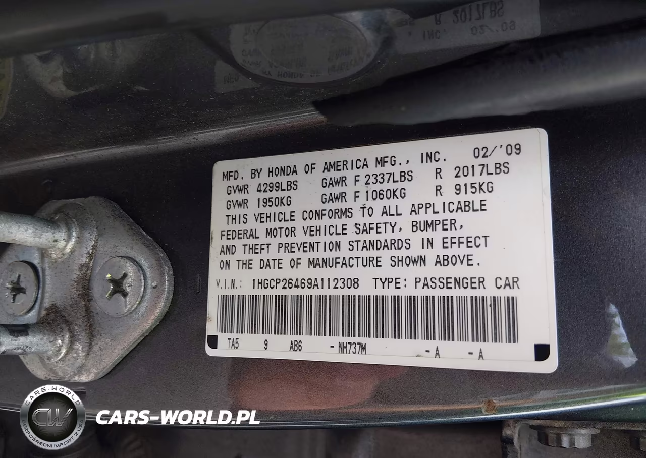 2009 Honda Accord 2.4 Lx-P VIN:1HGCP26469A112308 - 9