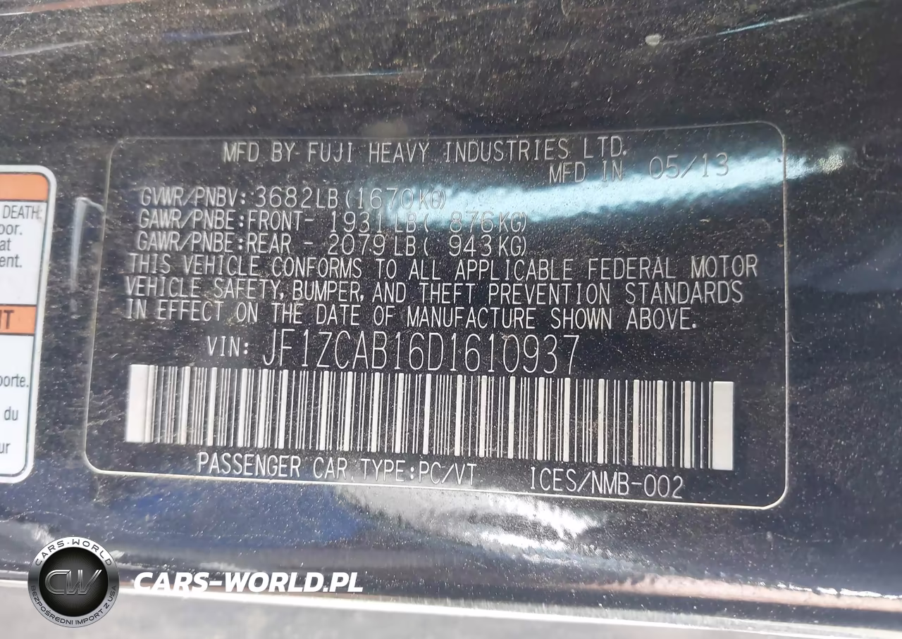 2013 Subaru Brz Premium VIN:JF1ZCAB16D1610937 - 9