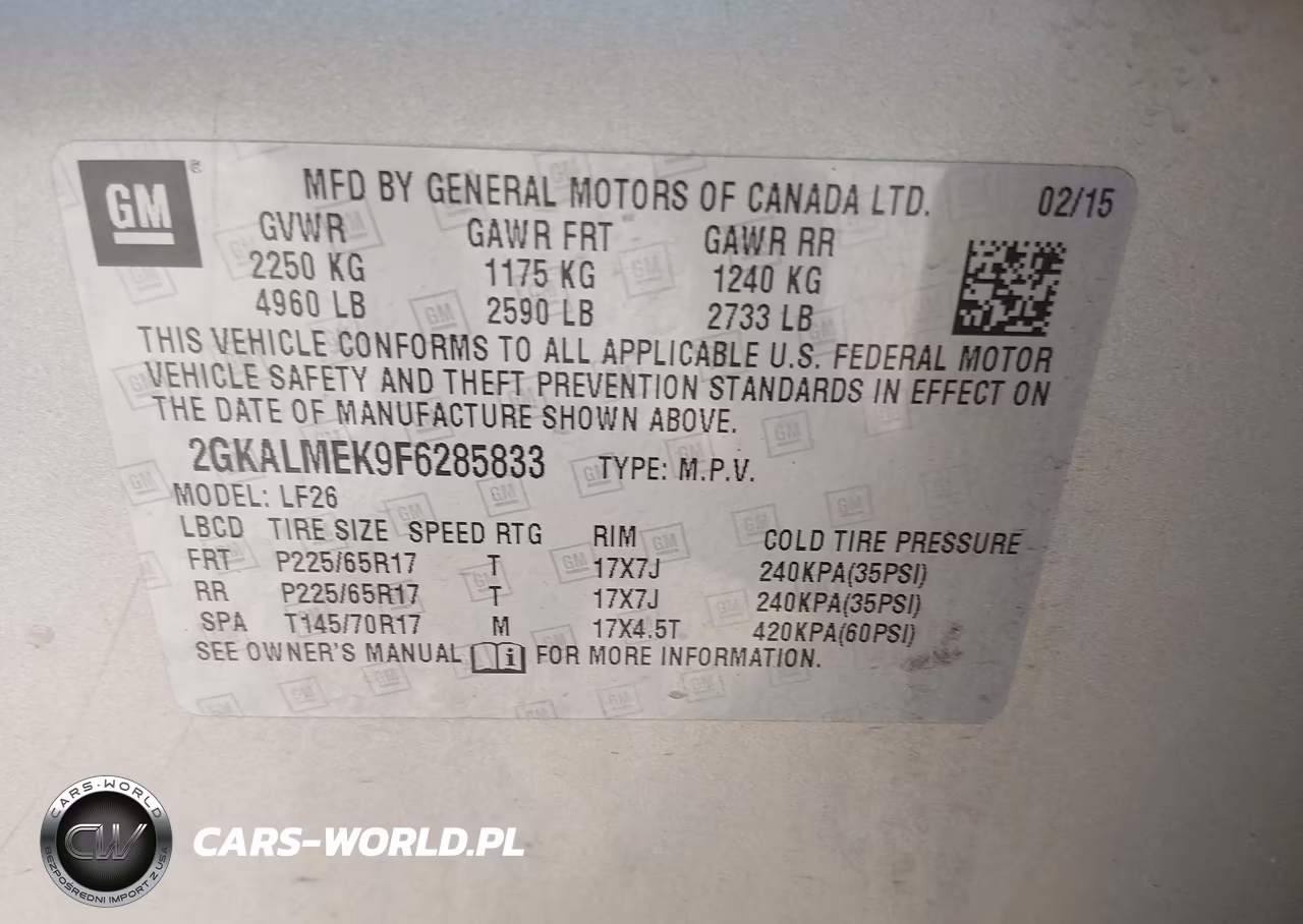 2015 GMC Terrain Sle-1 VIN:2GKALMEK9F6285833 - 9