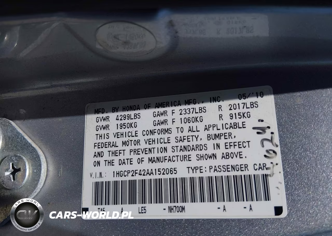 2010 Honda Accord 2.4 Lx-P VIN:1HGCP2F42AA152065 - 9