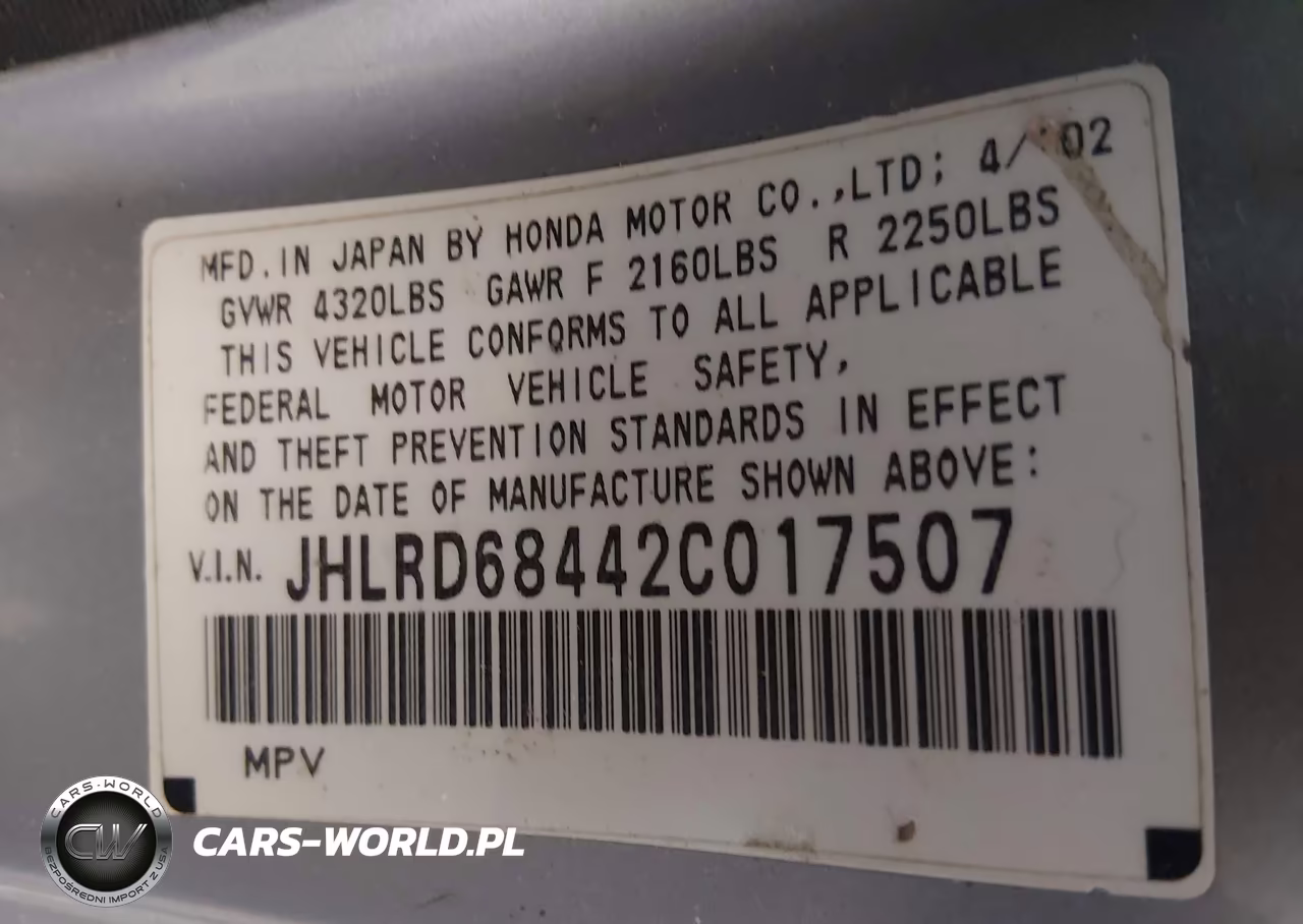 2002 Honda Cr-V Lx VIN:JHLRD68442C017507 - 9