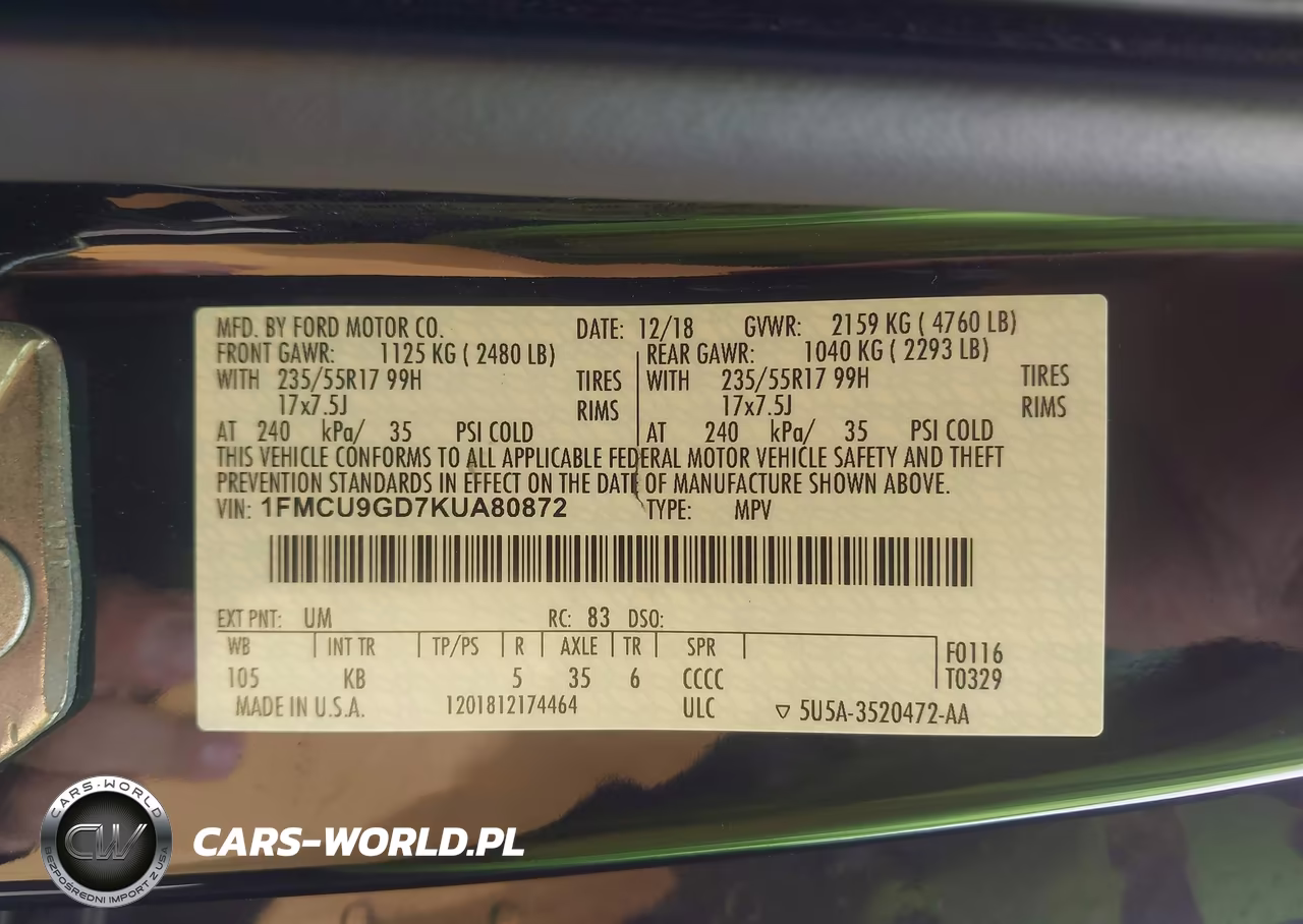 2019 Ford Escape Se VIN:1FMCU9GD7KUA80872 - 9