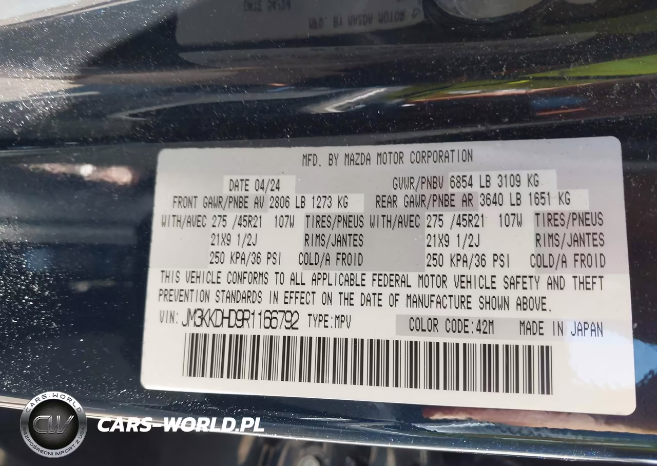 2024 Mazda Cx-90 3.3 Turbo Premium VIN:JM3KKDHD9R1166792 - 9