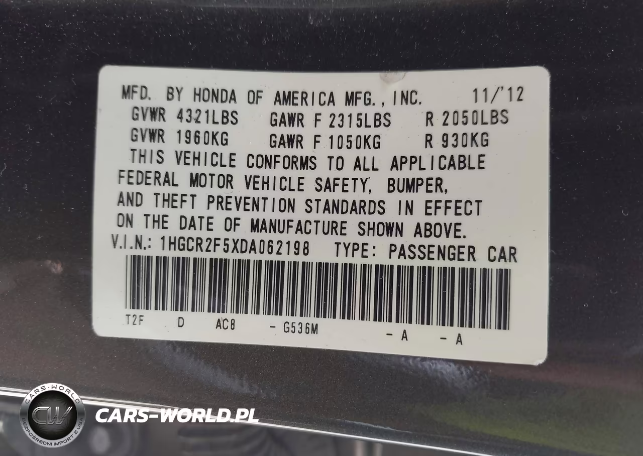 2013 Honda Accord Sport VIN:1HGCR2F5XDA062198 - 9