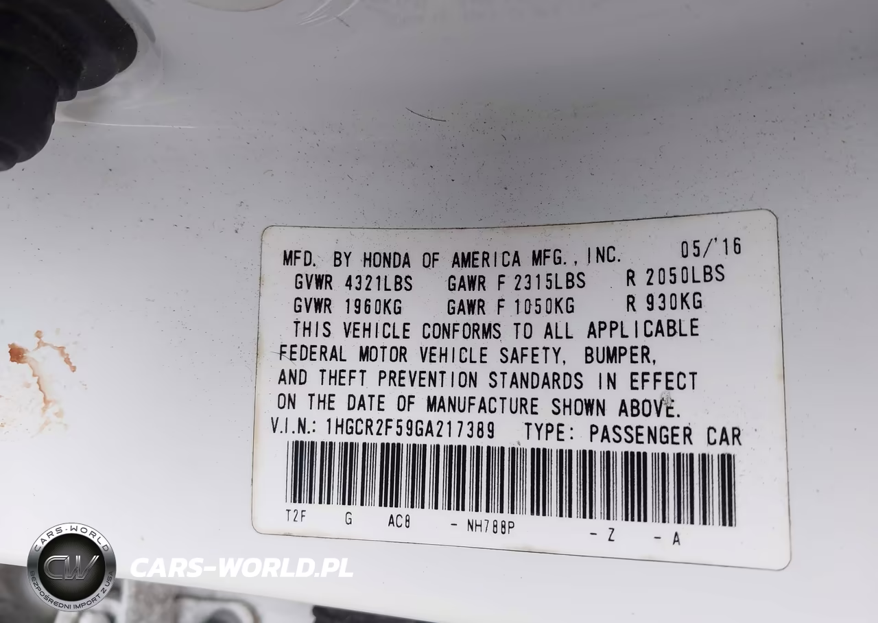 2016 Honda Accord Sport VIN:1HGCR2F59GA217389 - 9