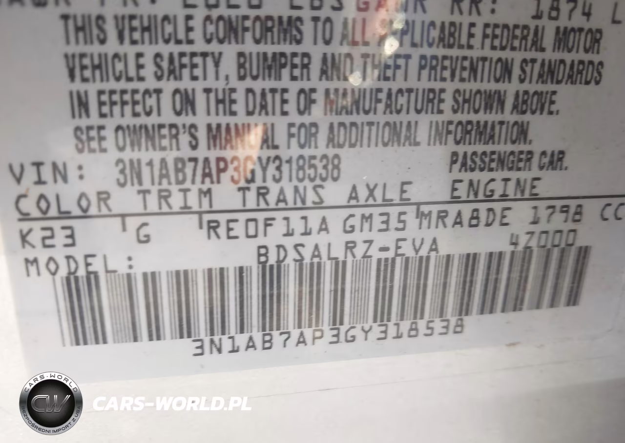 2016 Nissan Sentra Sr VIN:3N1AB7AP3GY318538 - 9