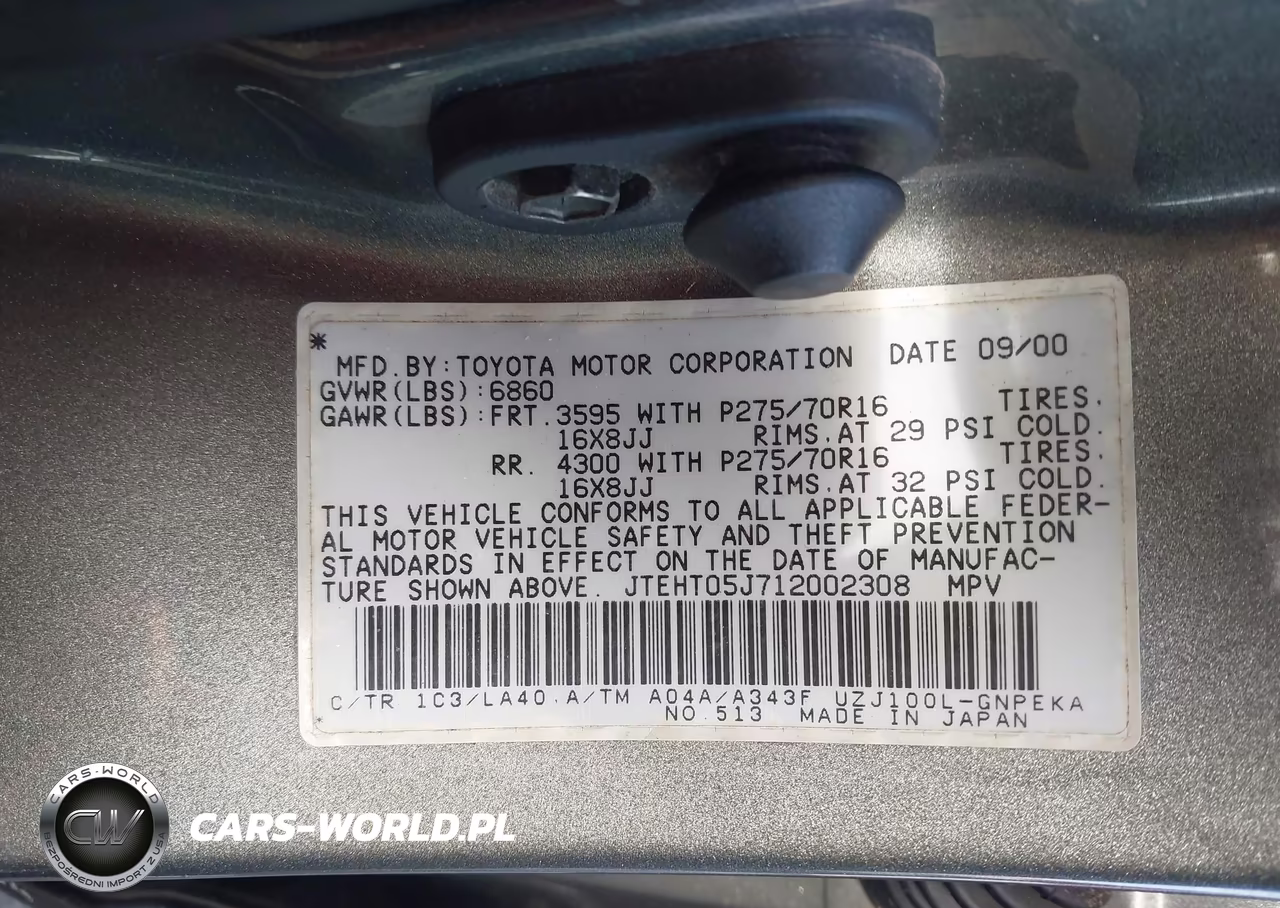 2001 Toyota Land Cruiser VIN:JTEHT05J712002308 - 9