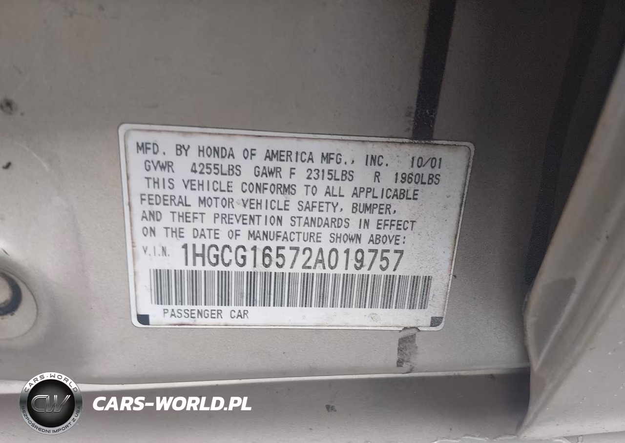 2002 Honda Accord 3.0 Ex VIN:1HGCG16572A019757 - 9