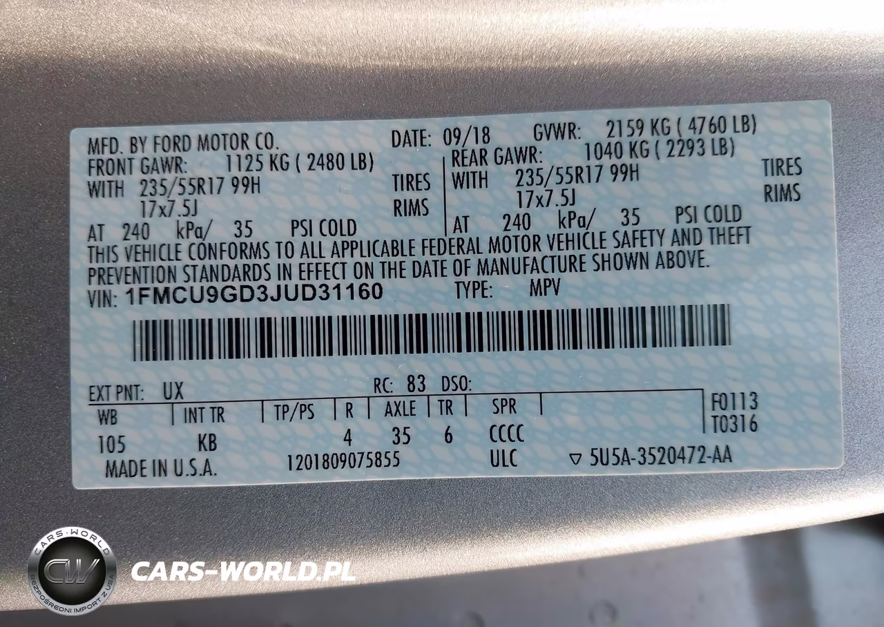2018 Ford Escape Se VIN:1FMCU9GD3JUD31160 - 9