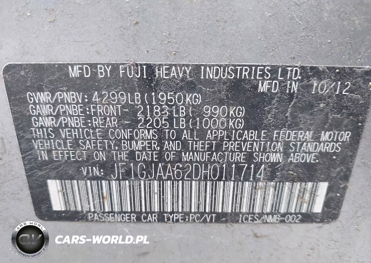 2013 Subaru Impreza 2.0I VIN:JF1GJAA62DH011714 - 9