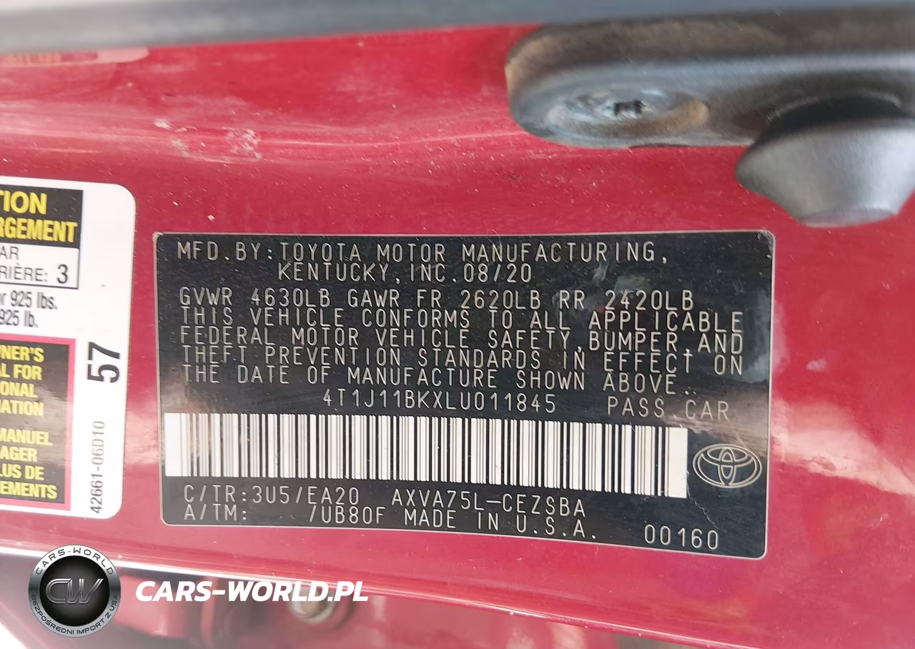 2020 Toyota Camry Se Awd VIN:4T1J11BKXLU011845 - 9