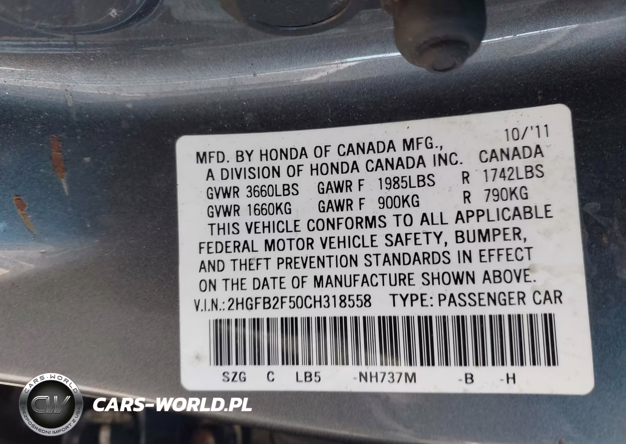 2012 Honda Civic Lx VIN:2HGFB2F50CH318558 - 9