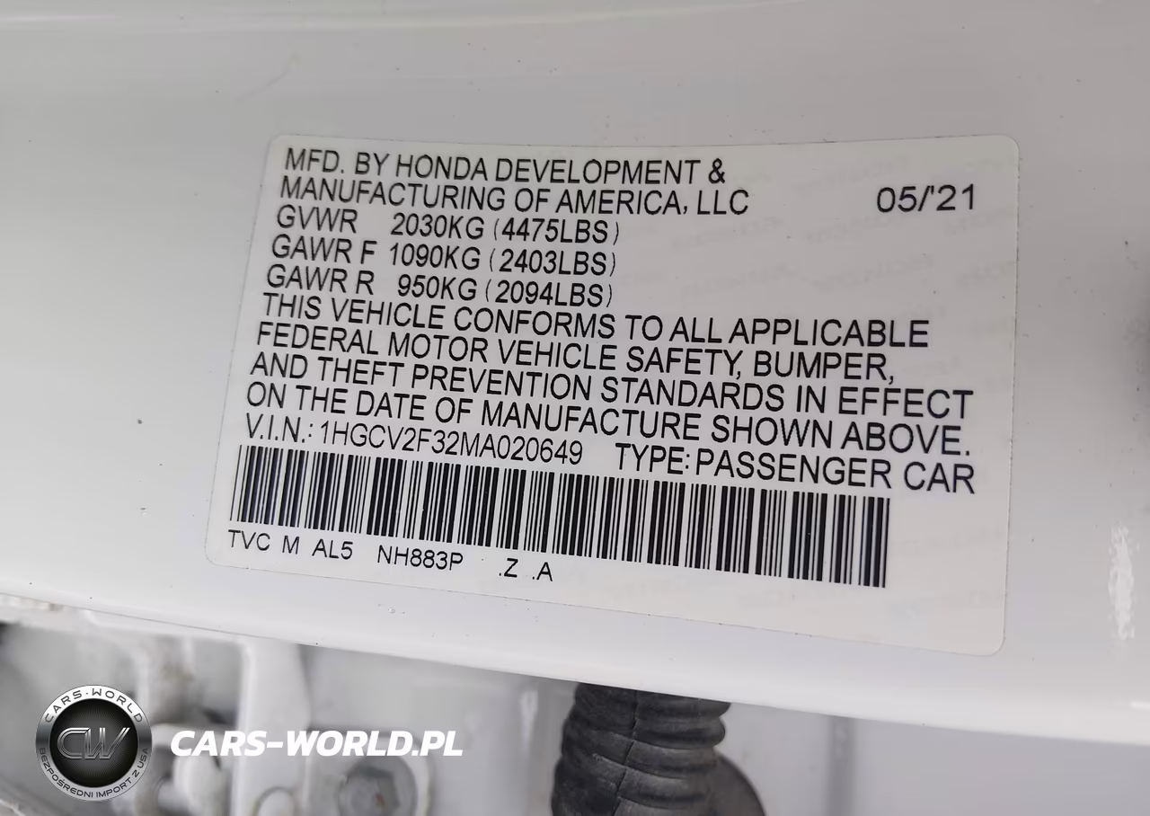 2021 Honda Accord Sport 2.0T VIN:1HGCV2F32MA020649 - 9