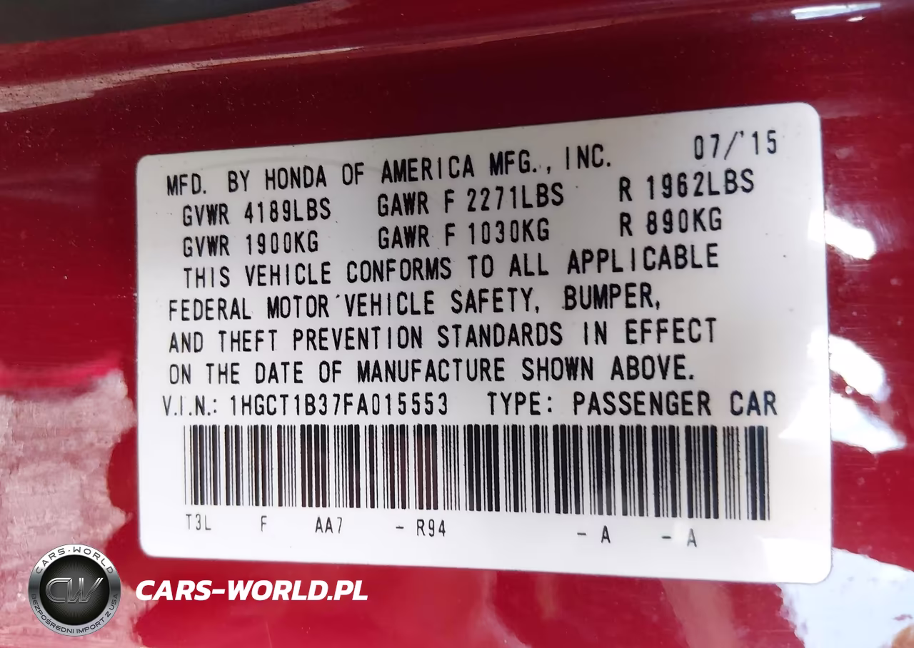 2015 Honda Accord Lx-S VIN:1HGCT1B37FA015553 - 9
