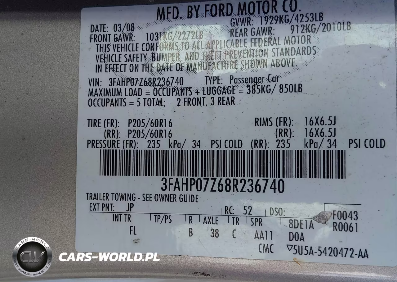 2008 Ford Fusion Se VIN:3FAHP07Z68R236740 - 9