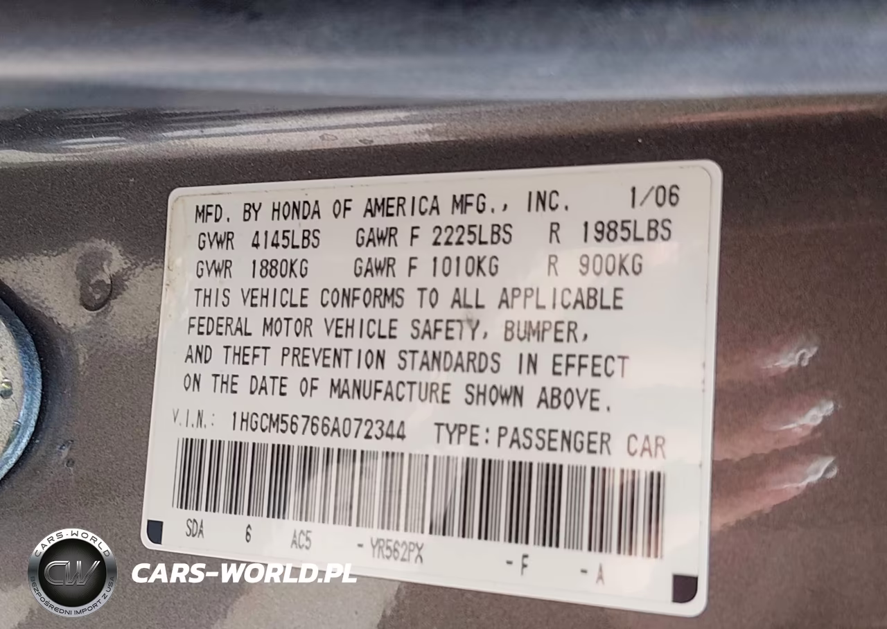 2006 Honda Accord 2.4 Ex VIN:1HGCM56766A072344 - 9