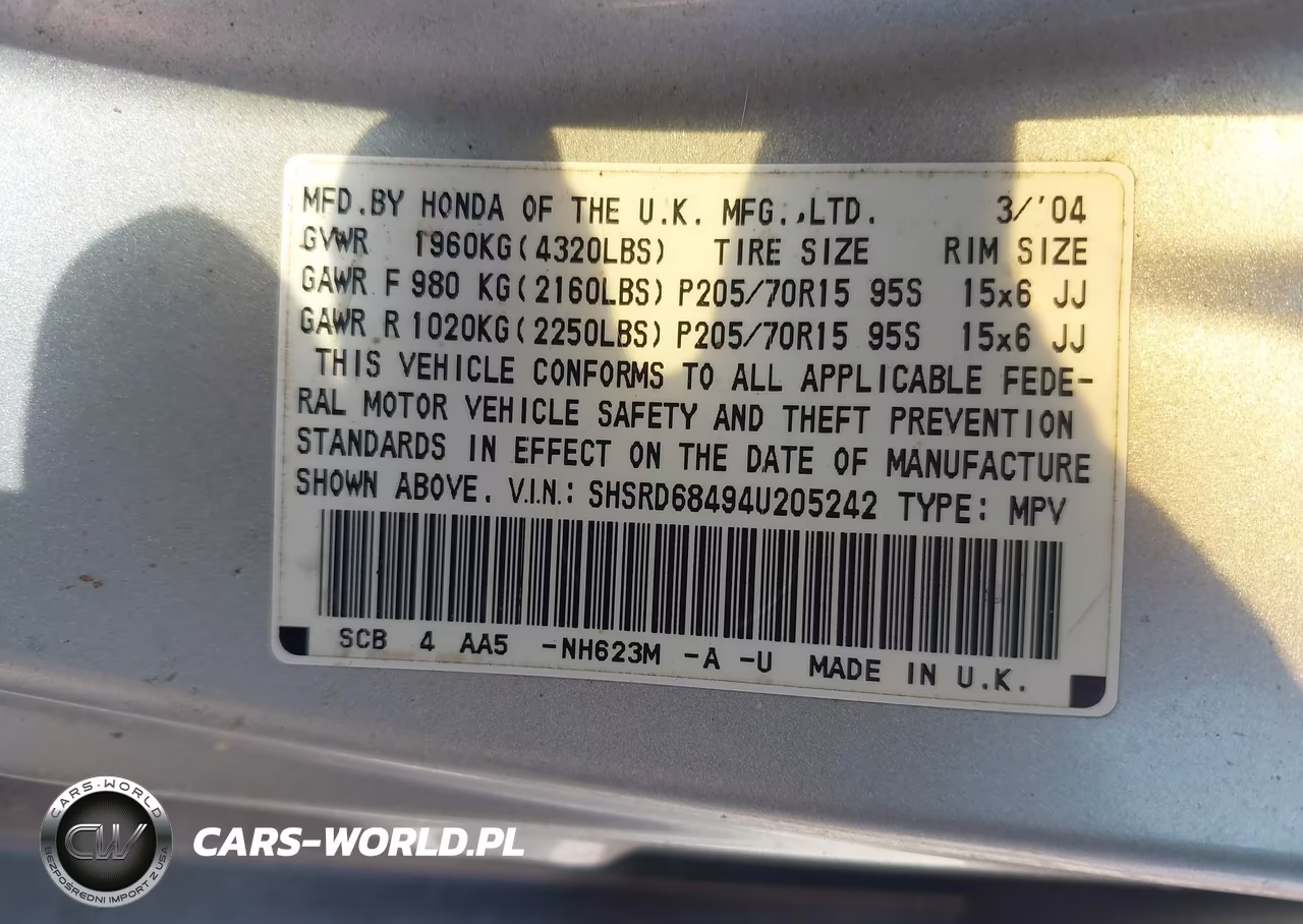 2004 Honda Cr-V Lx VIN:SHSRD68494U205242 - 9