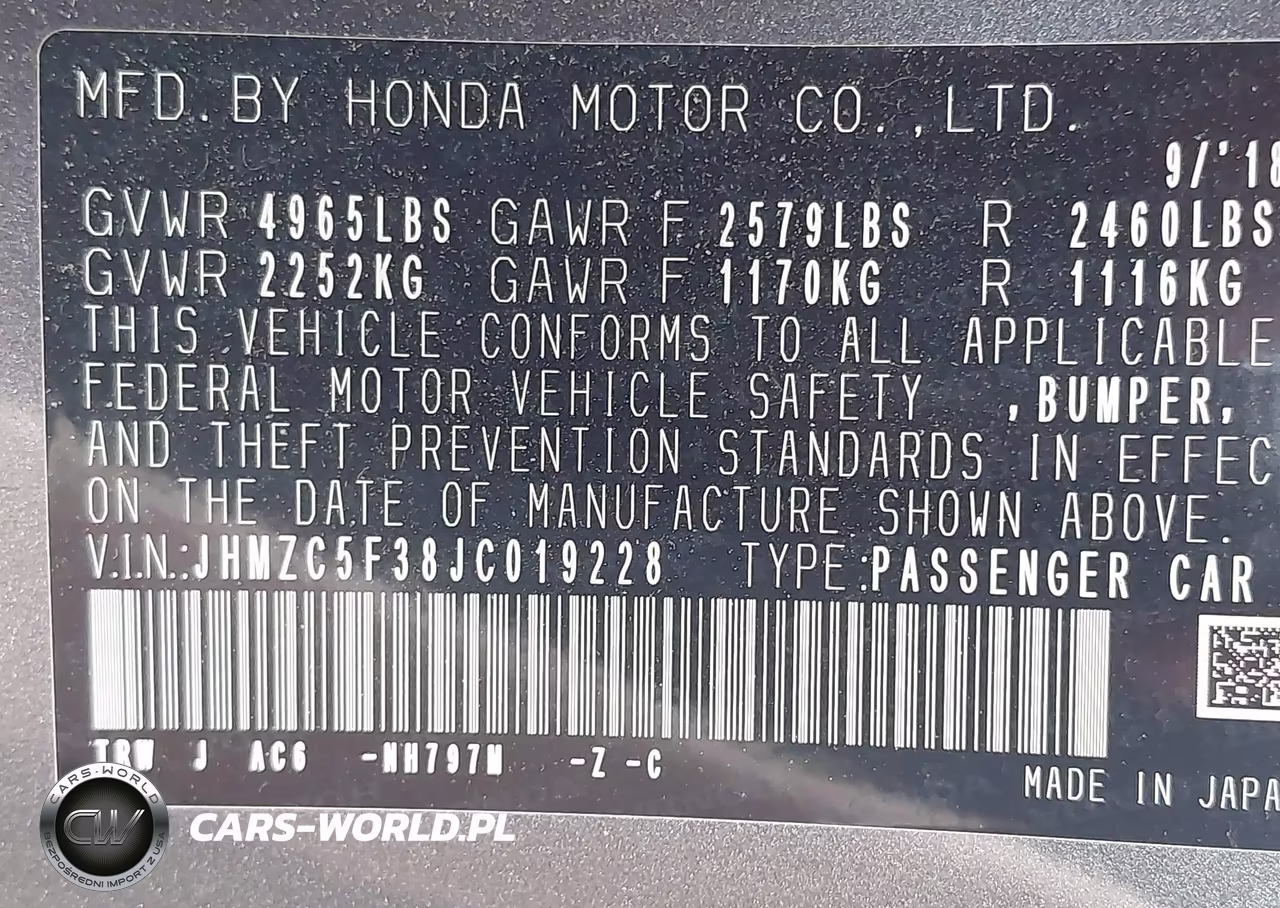 2018 Honda Clarity Plug-In Hybrid Touring VIN:JHMZC5F38JC019228 - 9