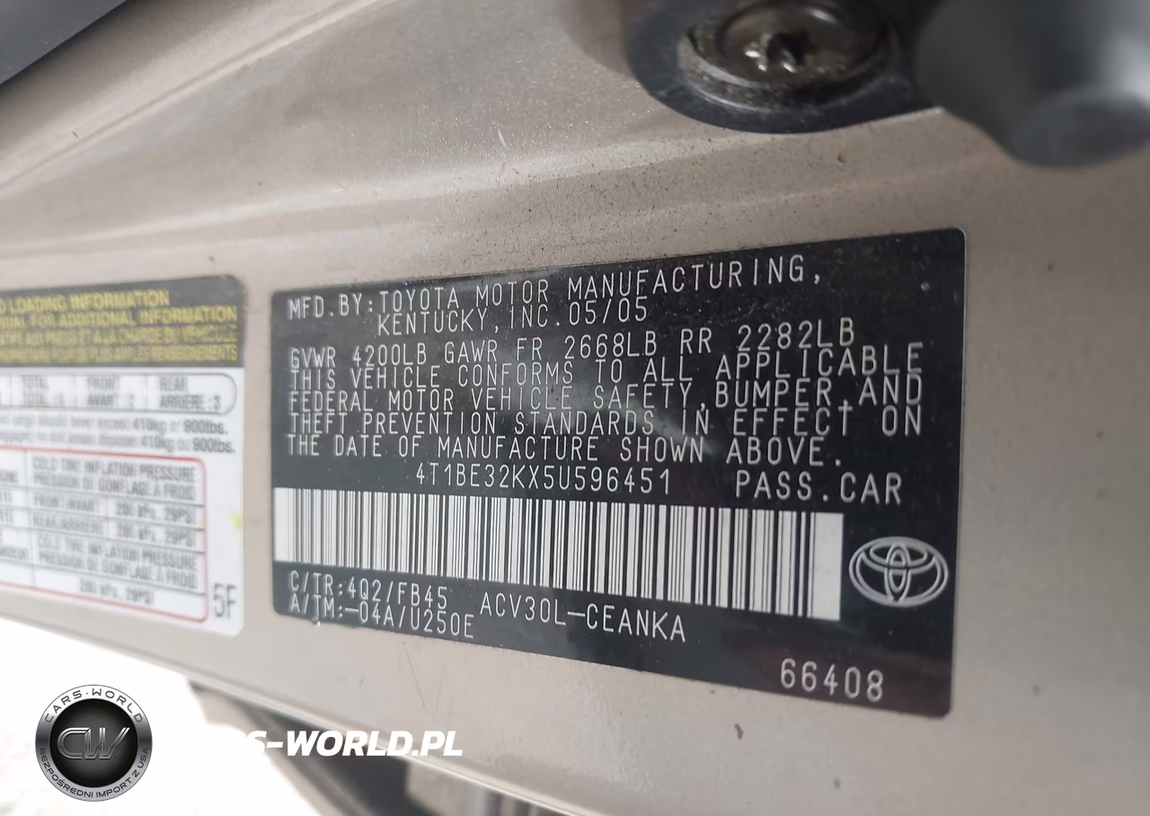 2005 Toyota Camry Le VIN:4T1BE32KX5U596451 - 9