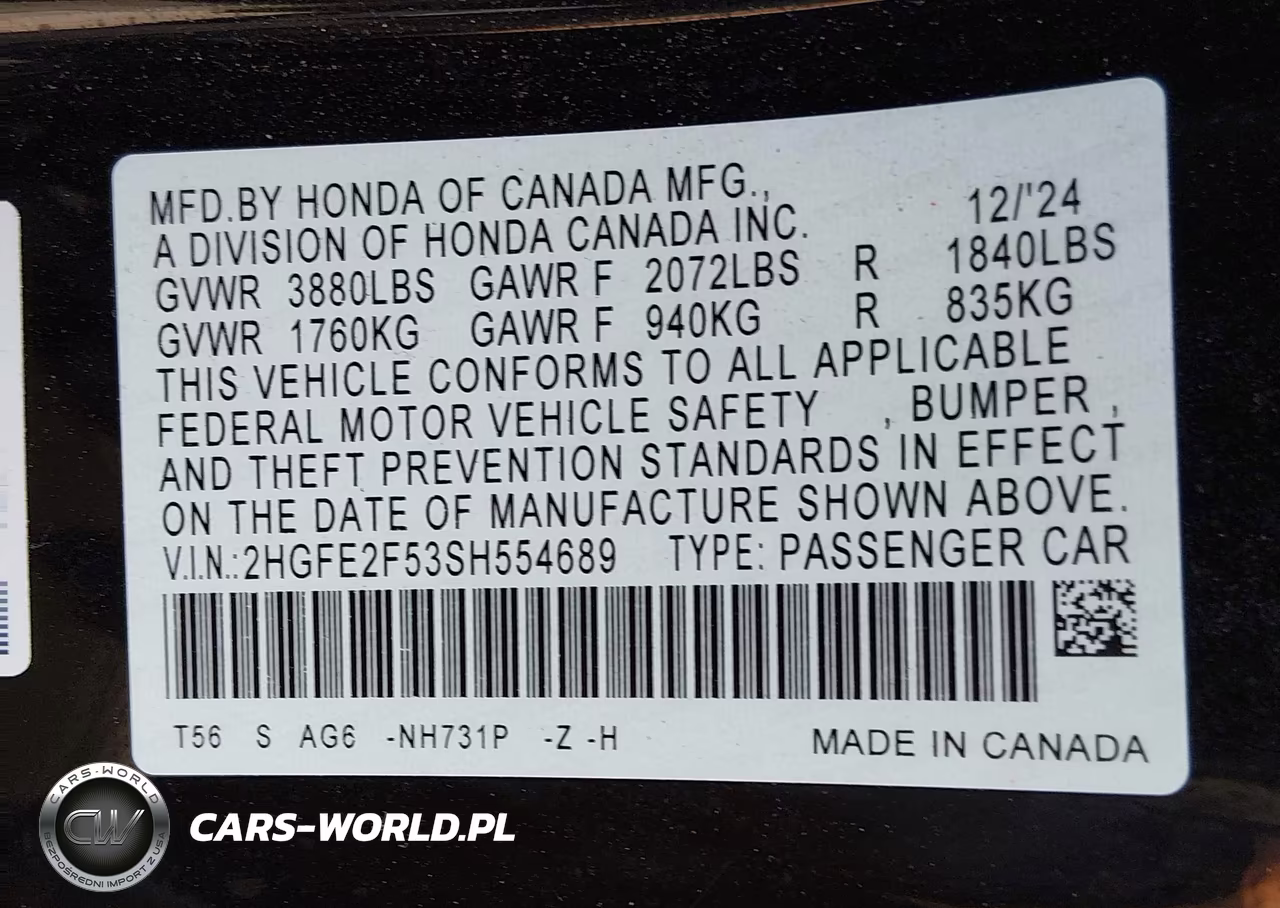 2025 Honda Civic Sport VIN:2HGFE2F53SH554689 - 9