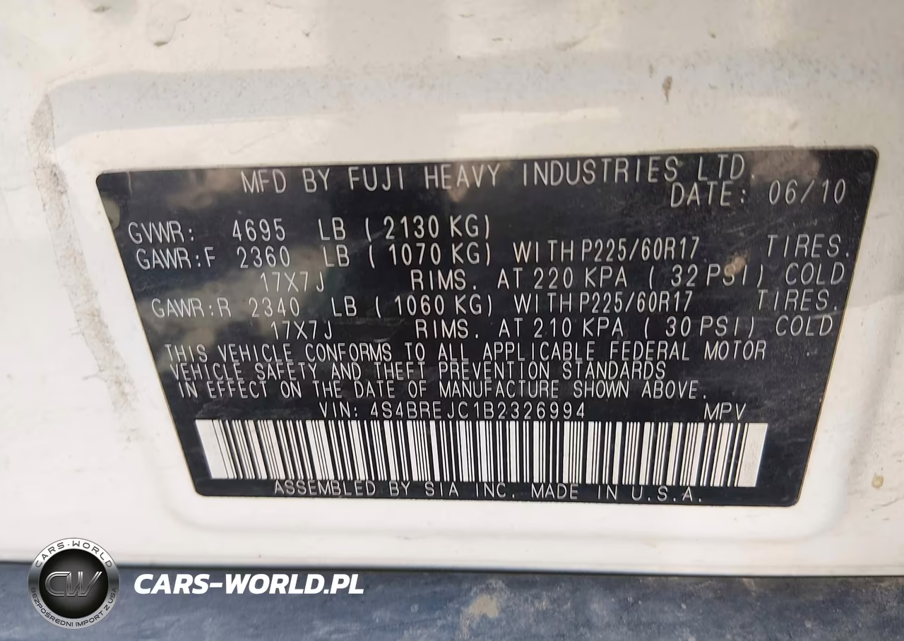 2011 Subaru Outback 3.6R Limited VIN:4S4BREJC1B2326994 - 9