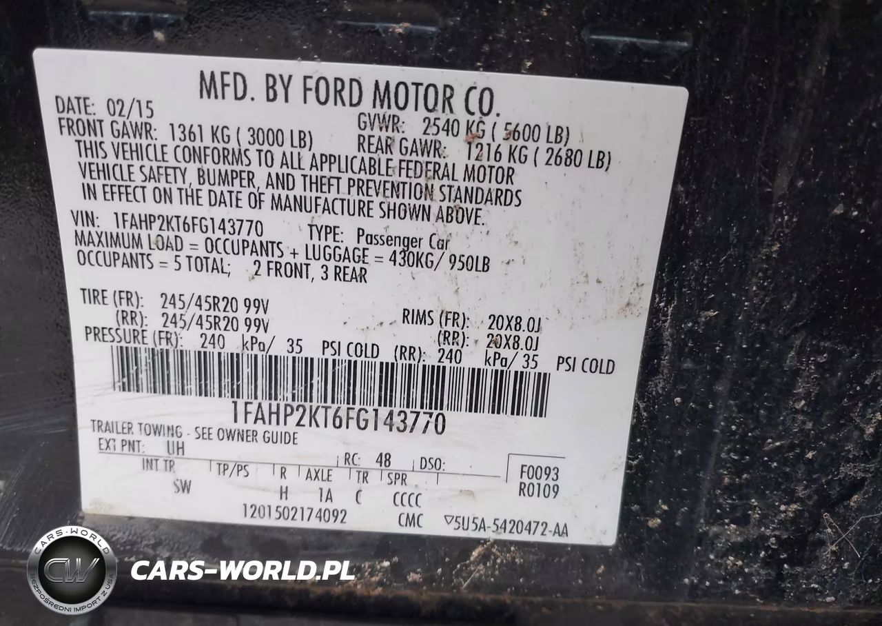 2015 Ford Taurus Sho VIN:1FAHP2KT6FG143770 - 9