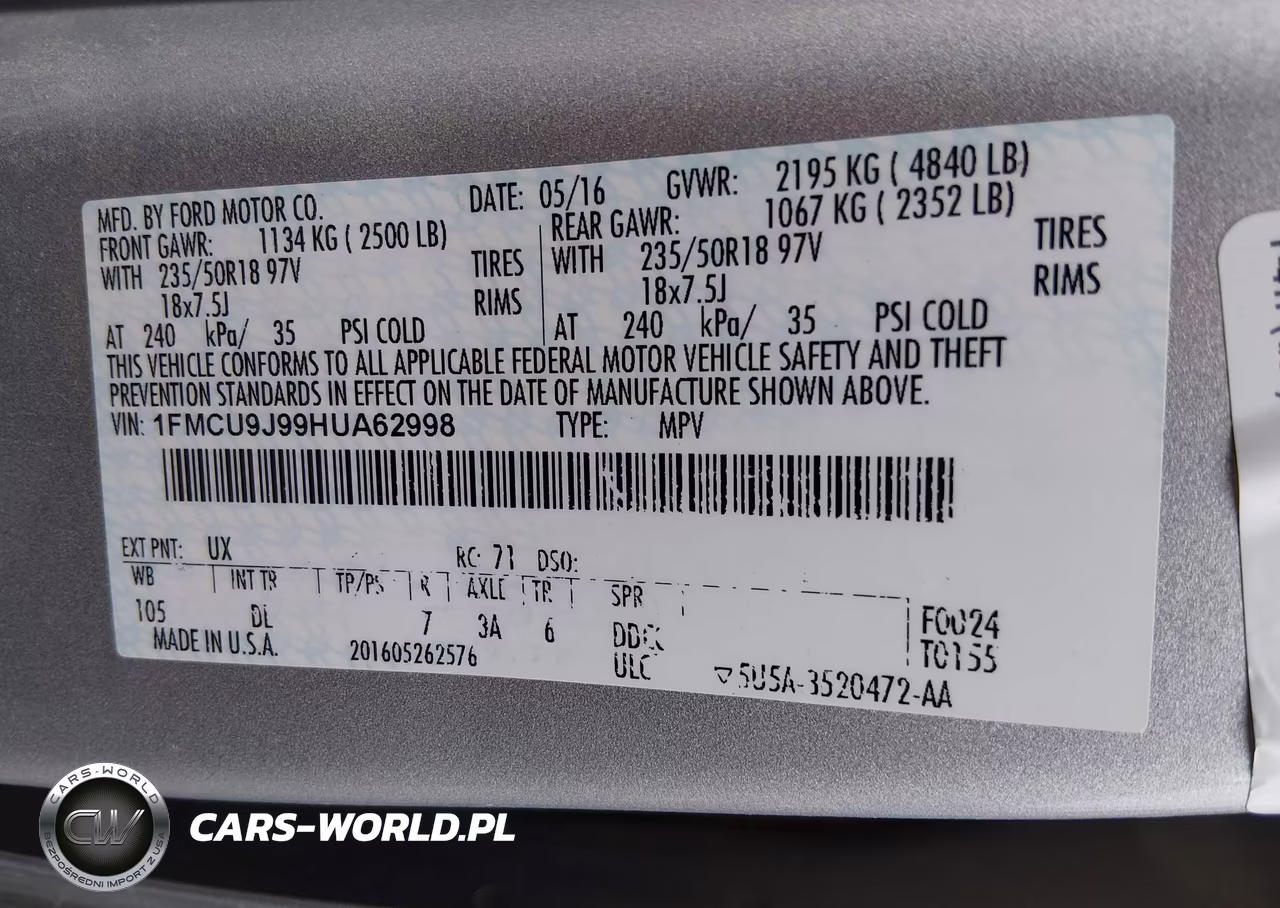 2017 Ford Escape Titanium VIN:1FMCU9J99HUA62998 - 9