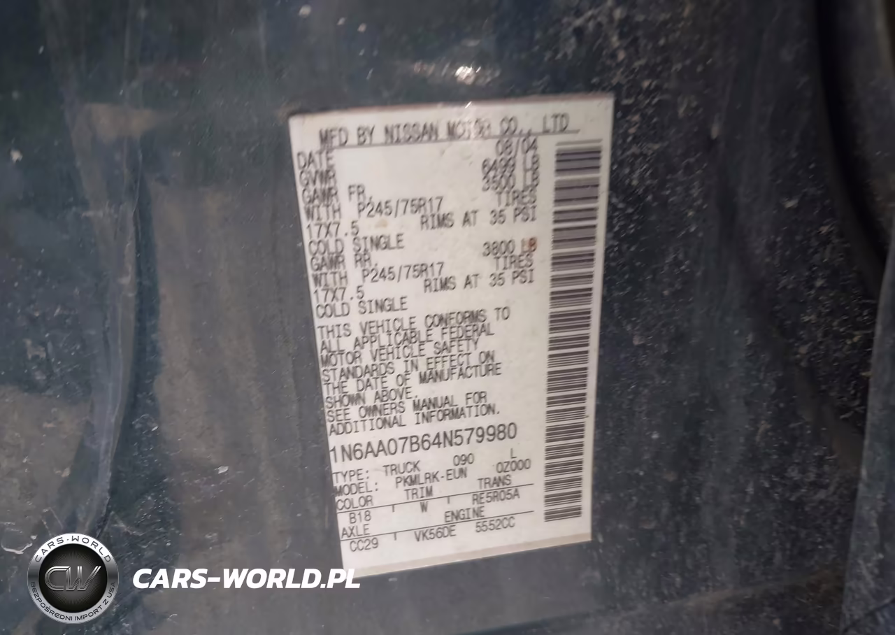 2004 Nissan Titan Xe VIN:1N6AA07B64N579980 - 9
