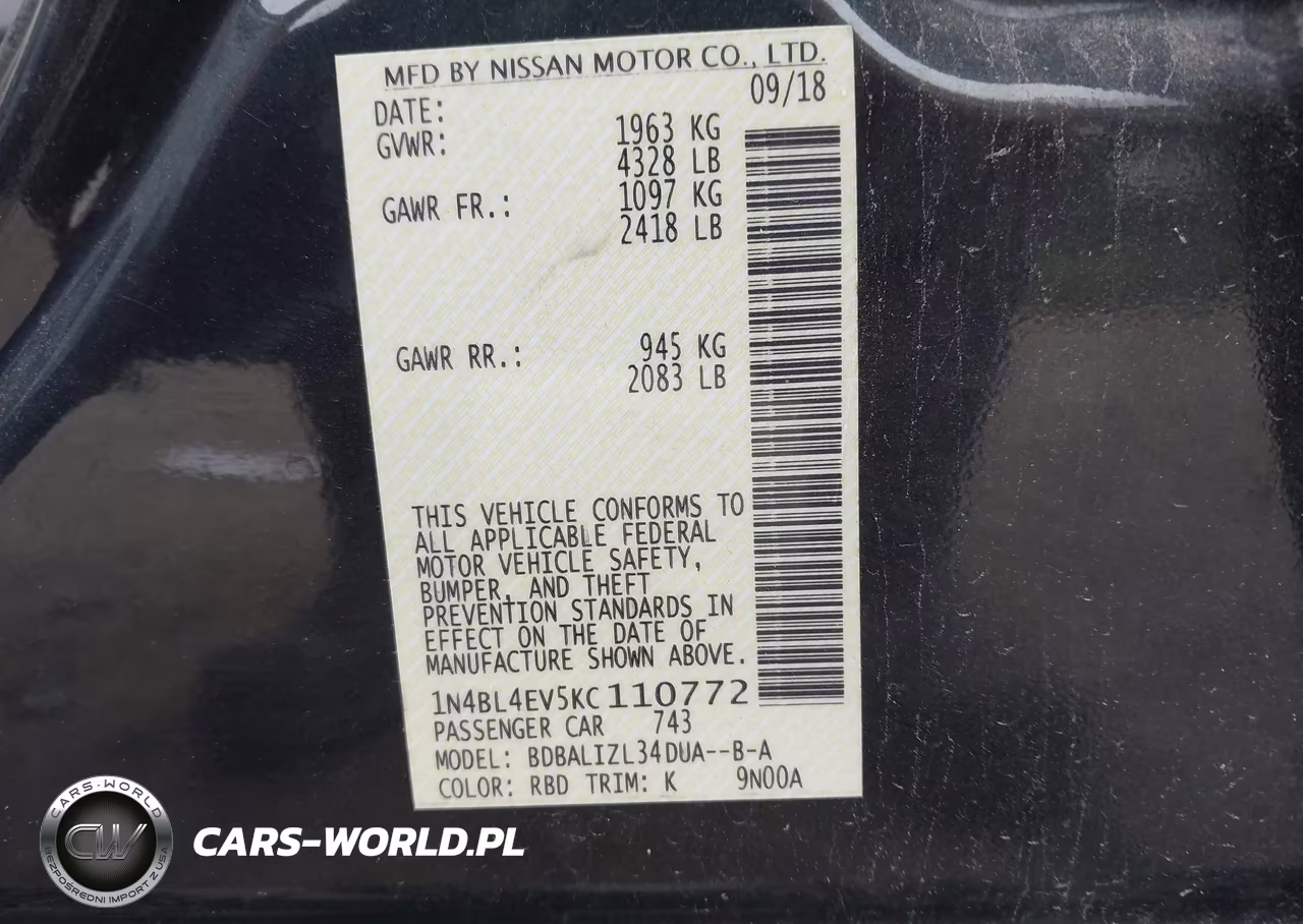 2019 Nissan Altima 2.5 Sl VIN:1N4BL4EV5KC110772 - 9