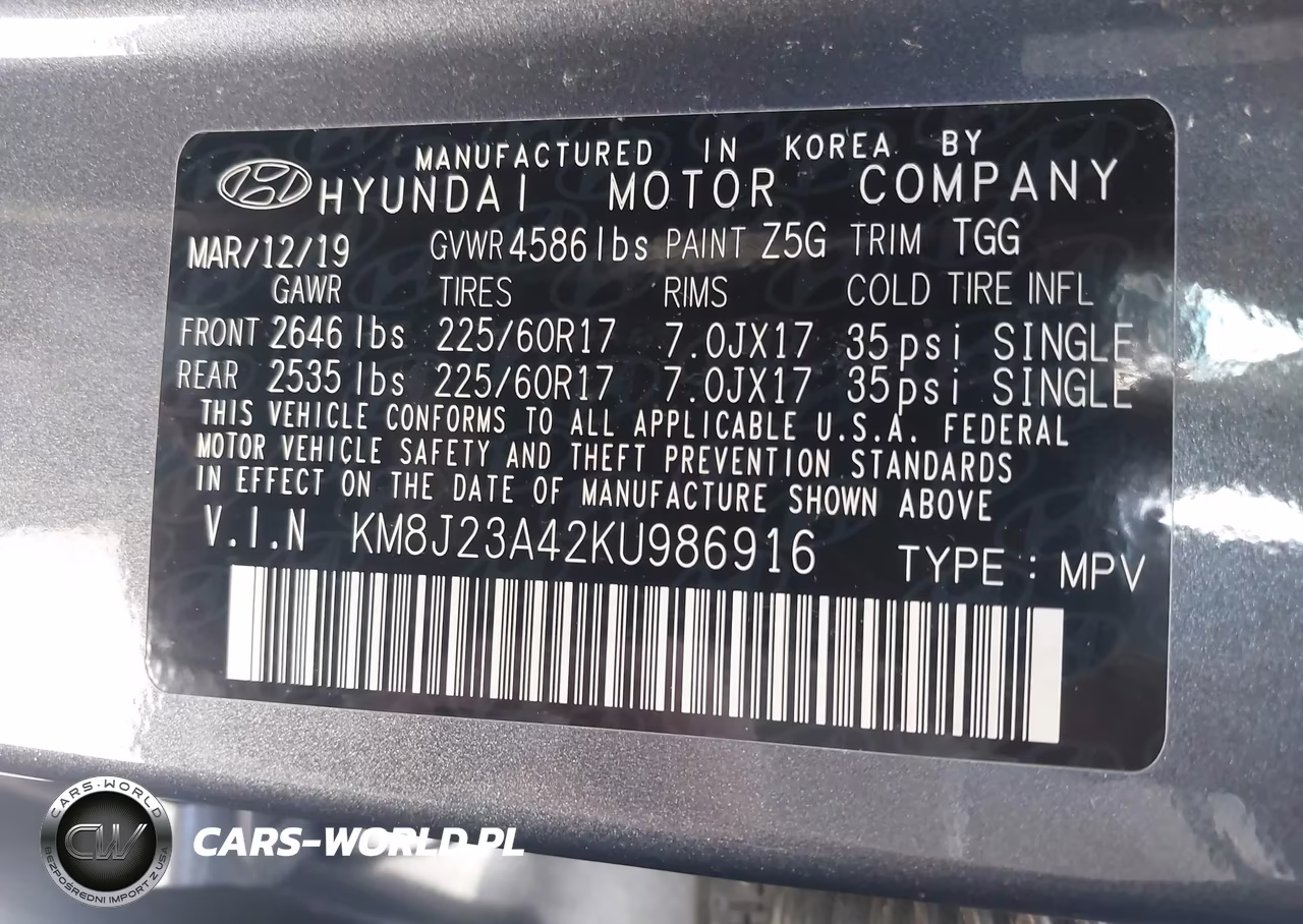 2019 Hyundai Tucson Se VIN:KM8J23A42KU986916 - 9