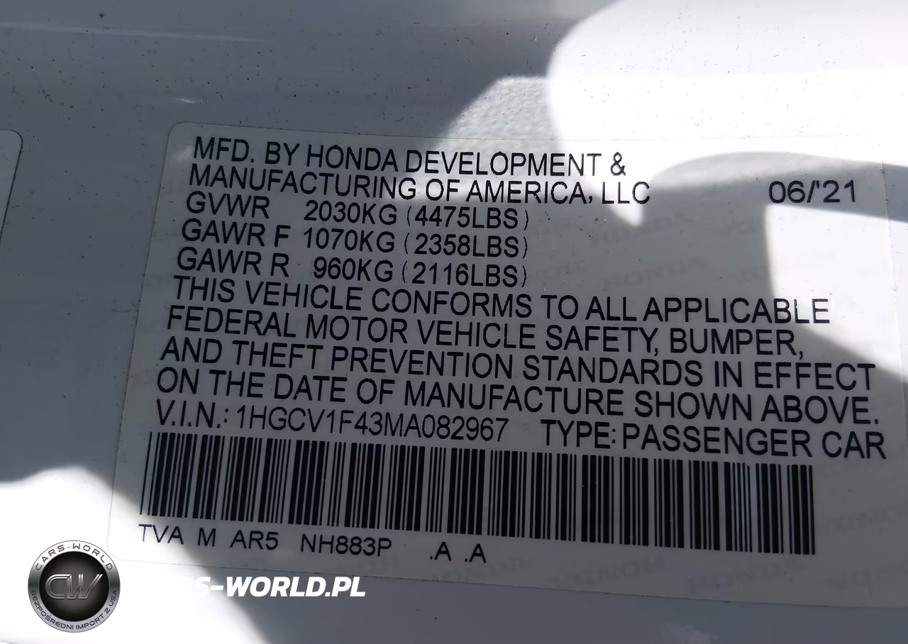 2021 Honda Accord Sport Special Edition VIN:1HGCV1F43MA082967 - 9