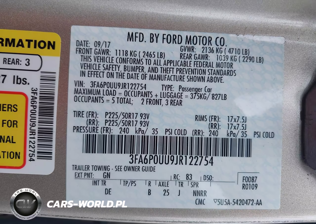2018 Ford Fusion Hybrid S VIN:3FA6P0UU9JR122754 - 9