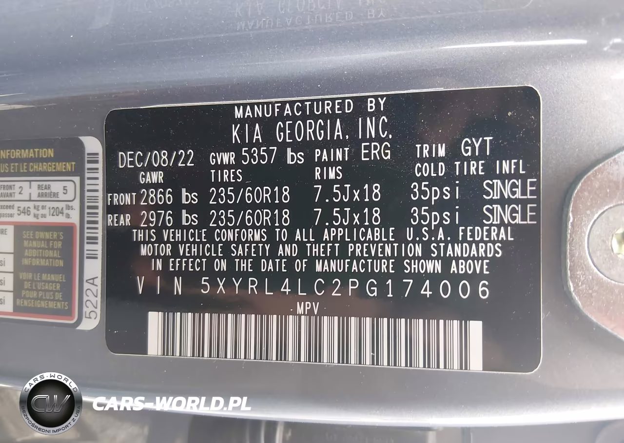 2023 Kia Sorento S VIN:5XYRL4LC2PG174006 - 9