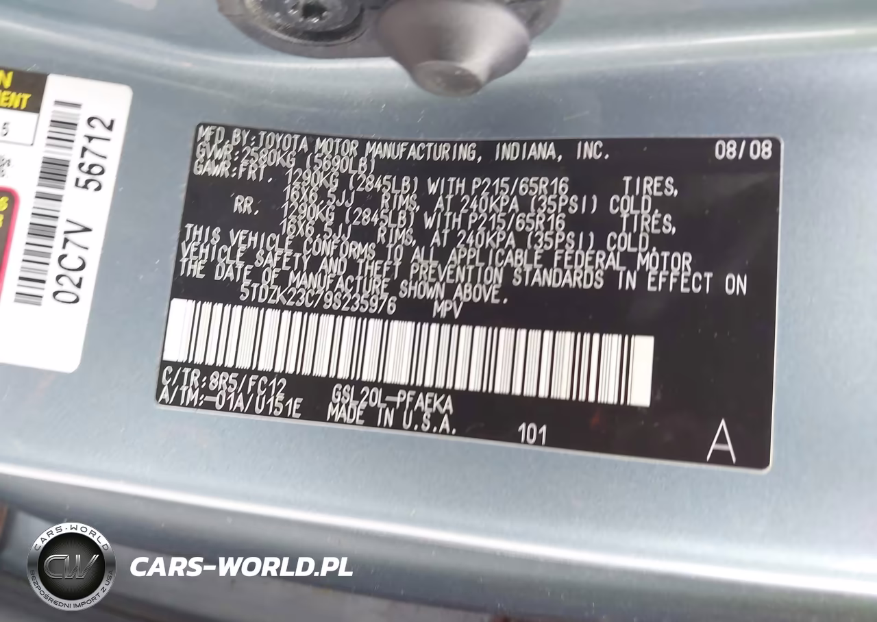 2009 Toyota Sienna Le VIN:5TDZK23C79S235976 - 9