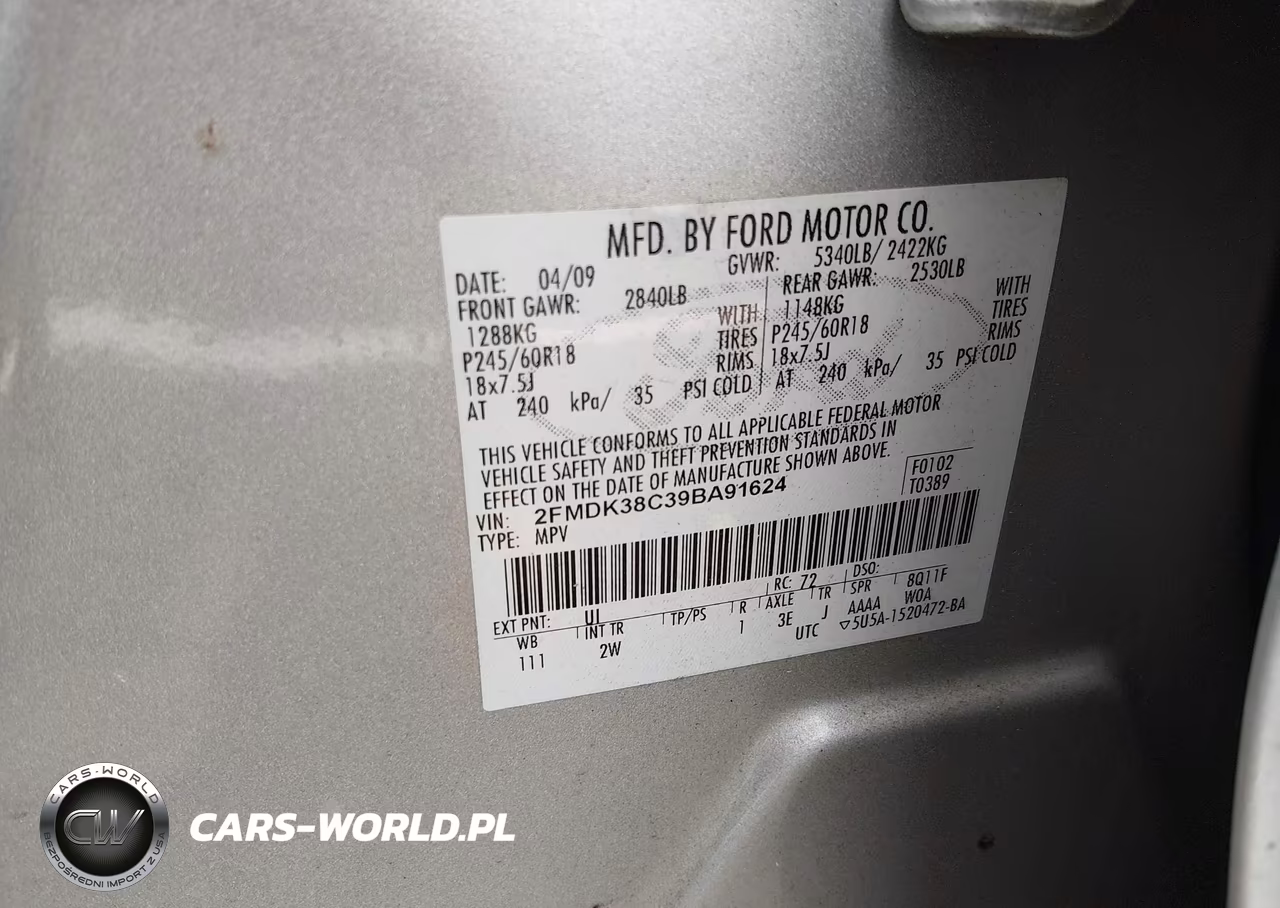 2009 Ford Edge Sel VIN:2FMDK38C39BA91624 - 9