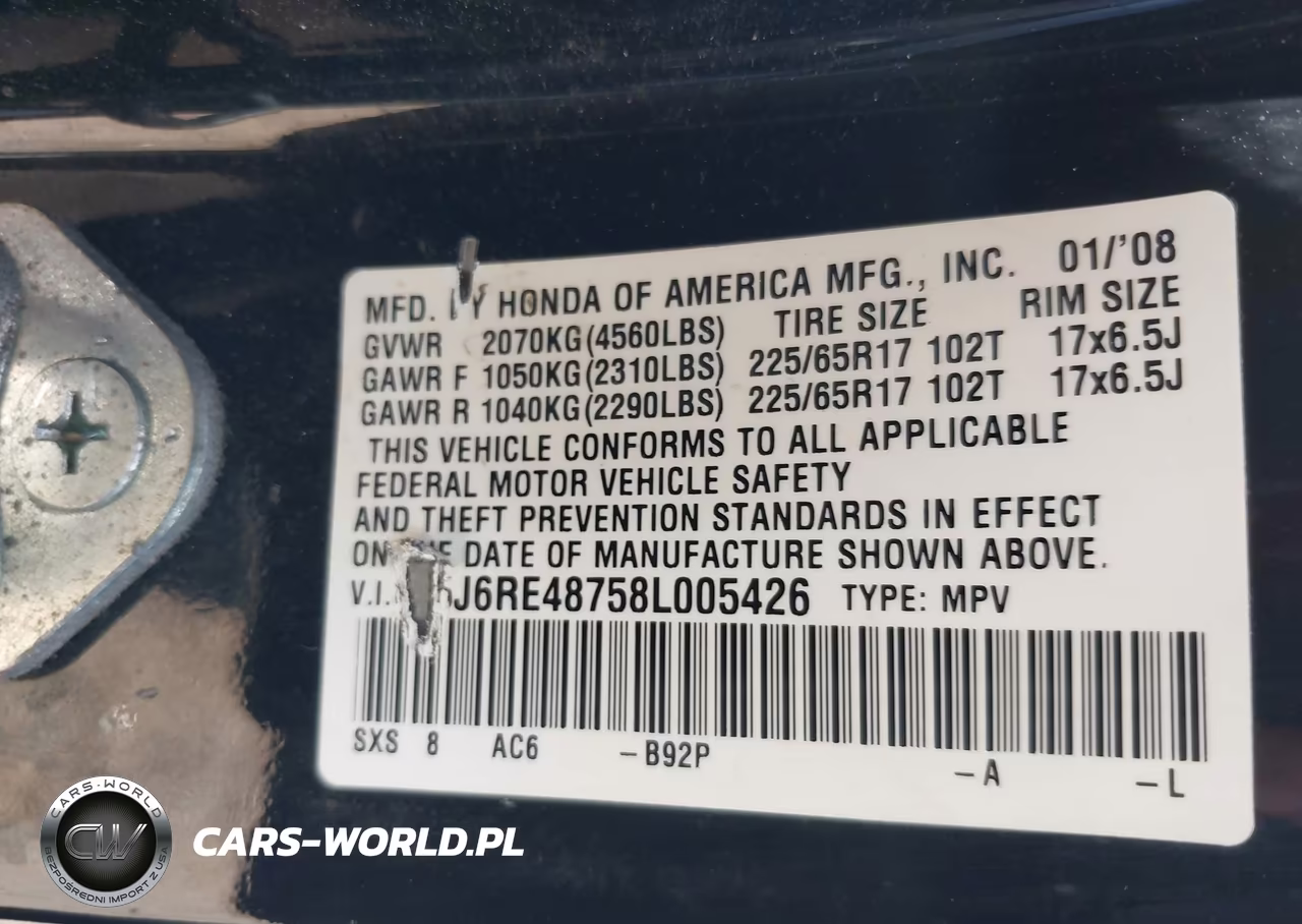 2008 Honda Cr-V Ex-L VIN:5J6RE48758L005426 - 9