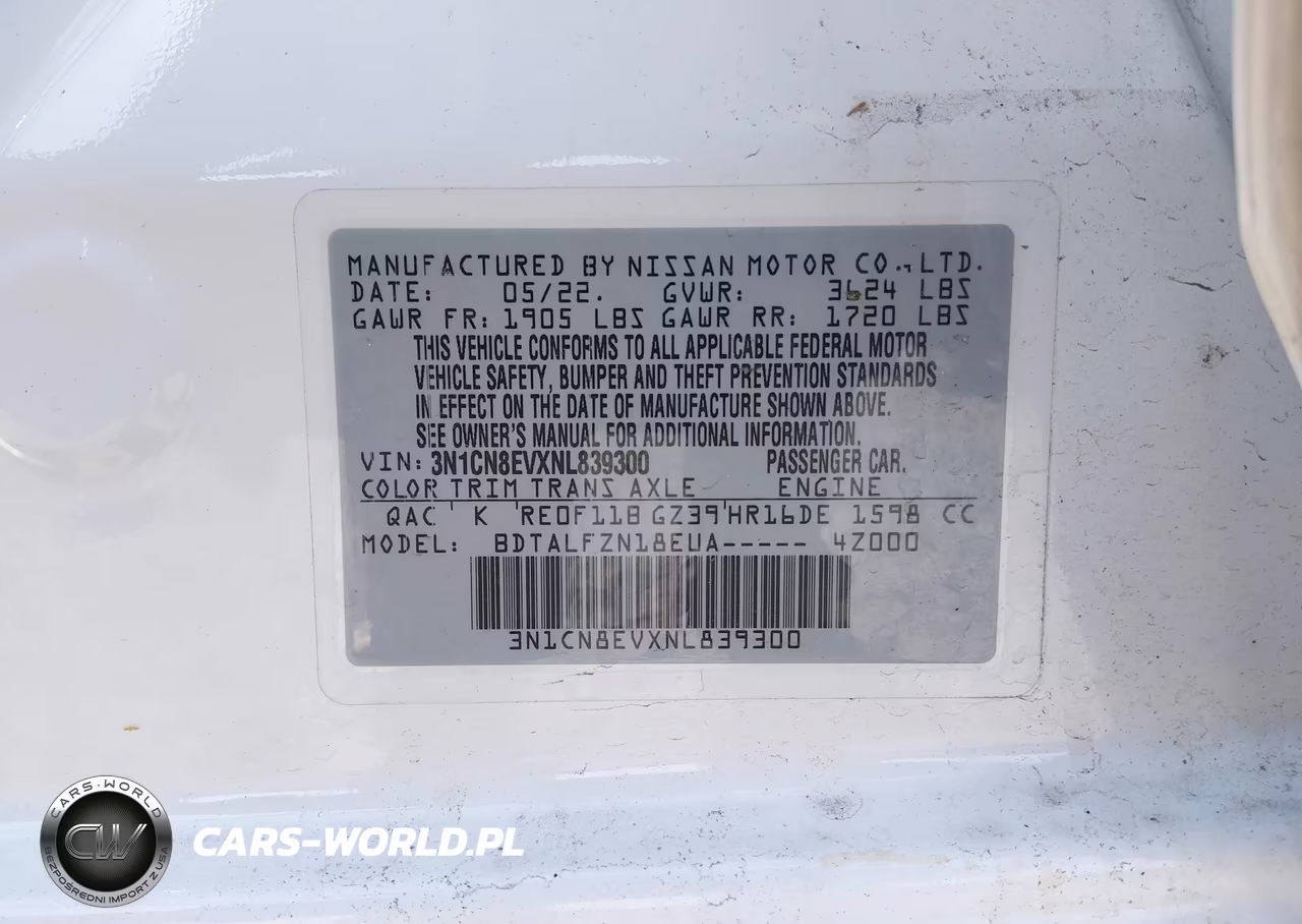 2022 Nissan Versa 1.6 Sv Xtronic Cvt VIN:3N1CN8EVXNL839300 - 9