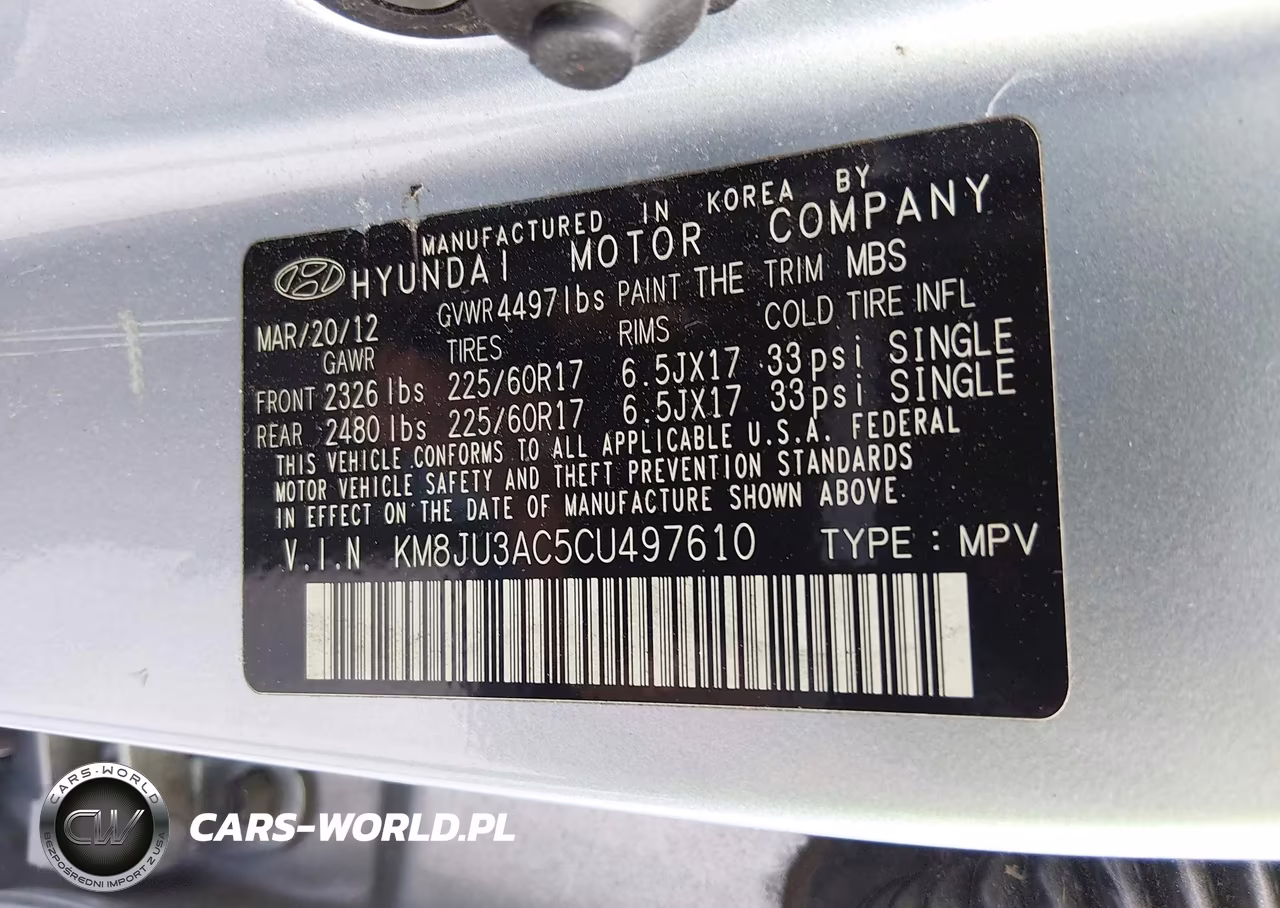 2012 Hyundai Tucson Gls VIN:KM8JU3AC5CU497610 - 9