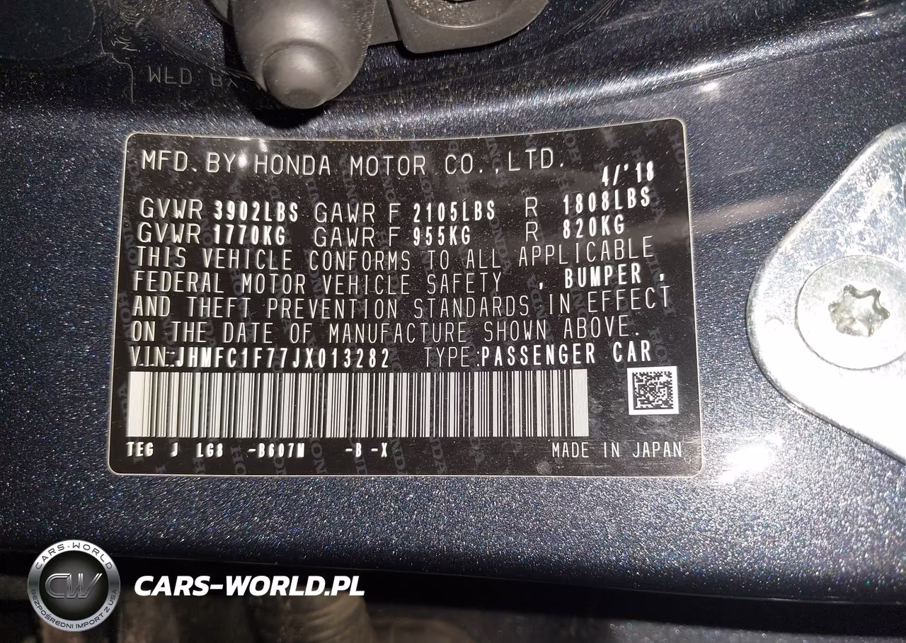 2018 Honda Civic Ex-L VIN:JHMFC1F77JX013282 - 9