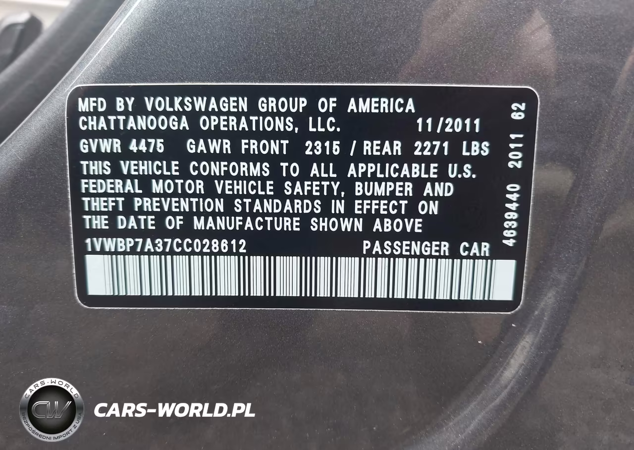 2012 Volkswagen Passat 2.5L Se VIN:1VWBP7A37CC028612 - 9
