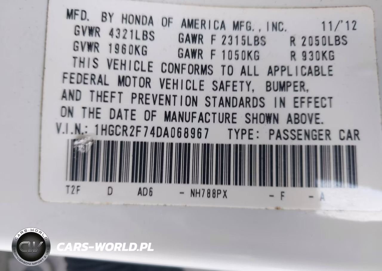 2013 Honda Accord Ex VIN:1HGCR2F74DA068967 - 9
