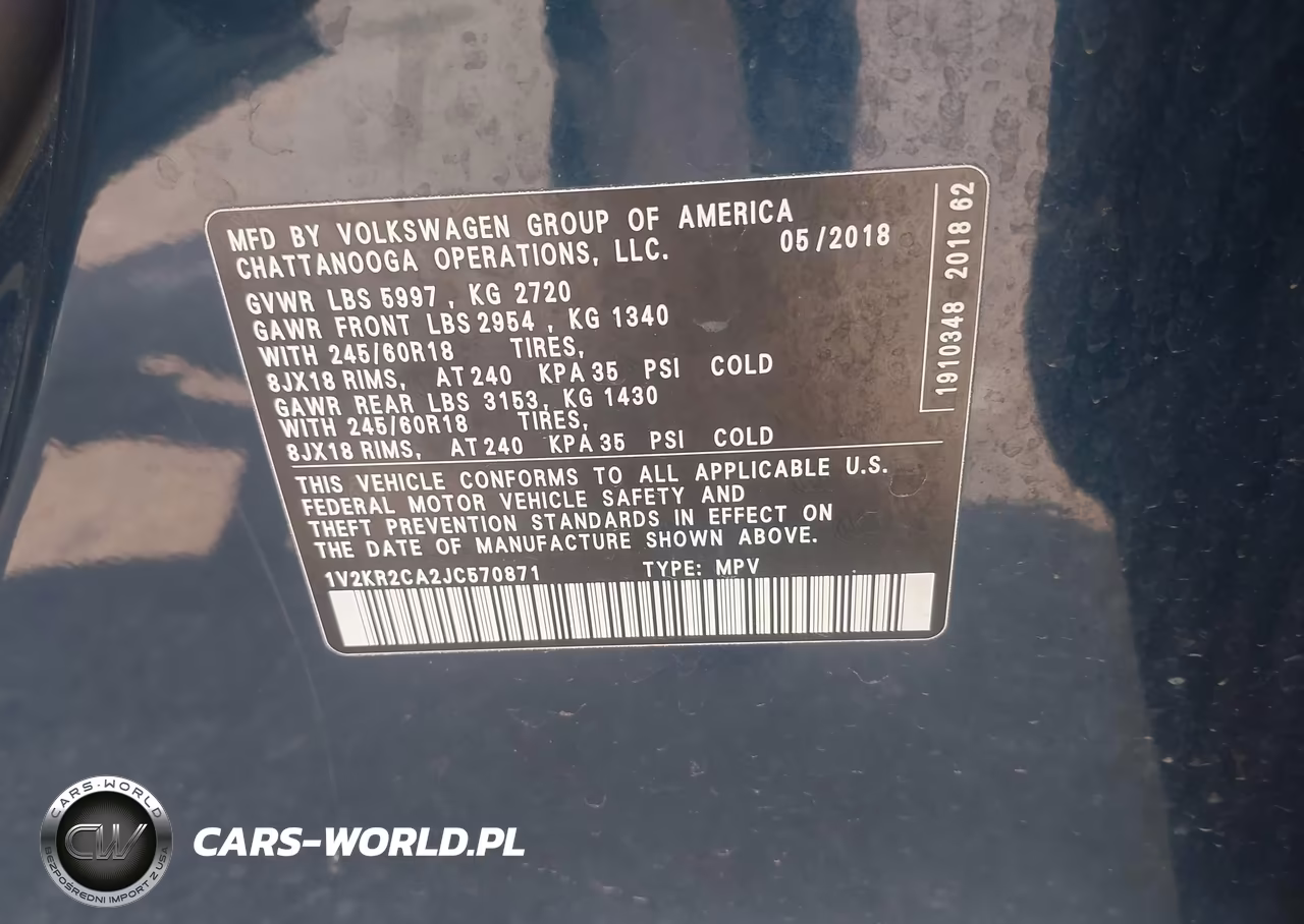 2018 Volkswagen Atlas 3.6L V6 Se VIN:1V2KR2CA2JC570871 - 9