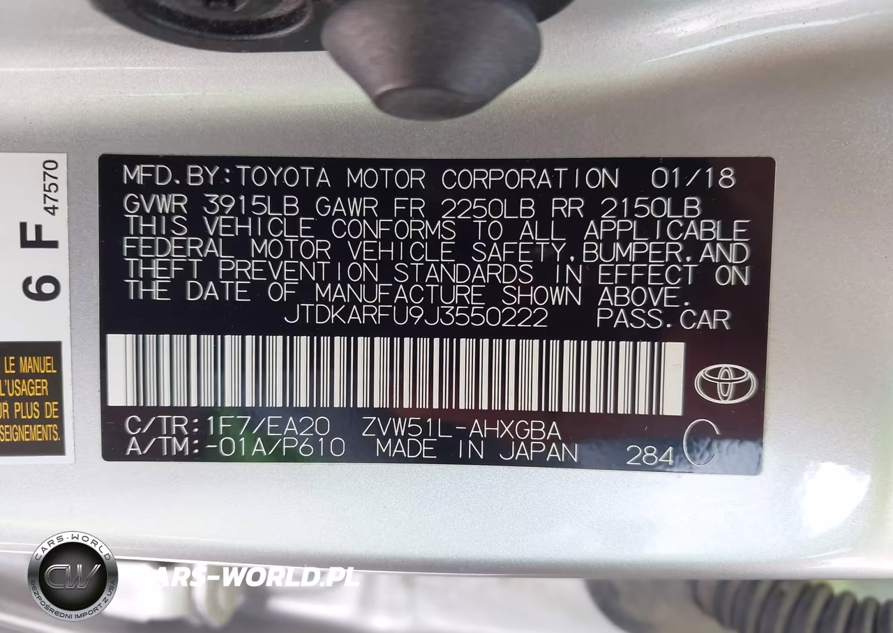 2018 Toyota Prius VIN:JTDKARFU9J3550222 - 9
